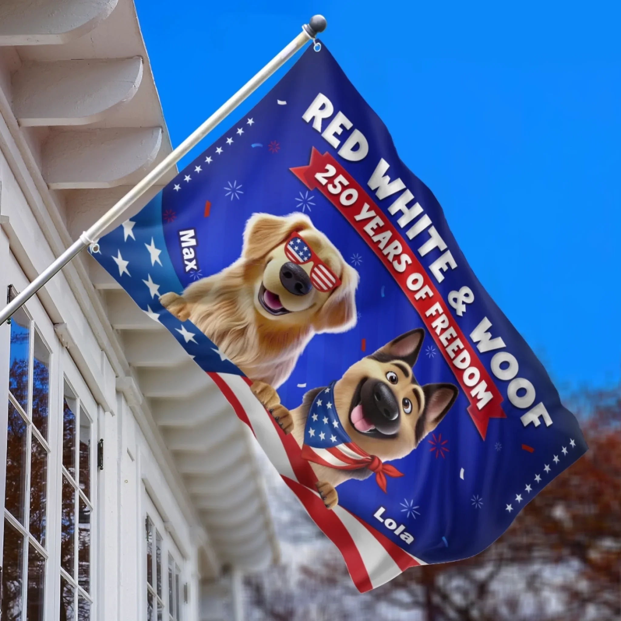 Custom Flag - Personalized America 250th Anniversary Gifts For Dog Lovers, Dog Dad And Mom - Freedom Lives Here - Image 3