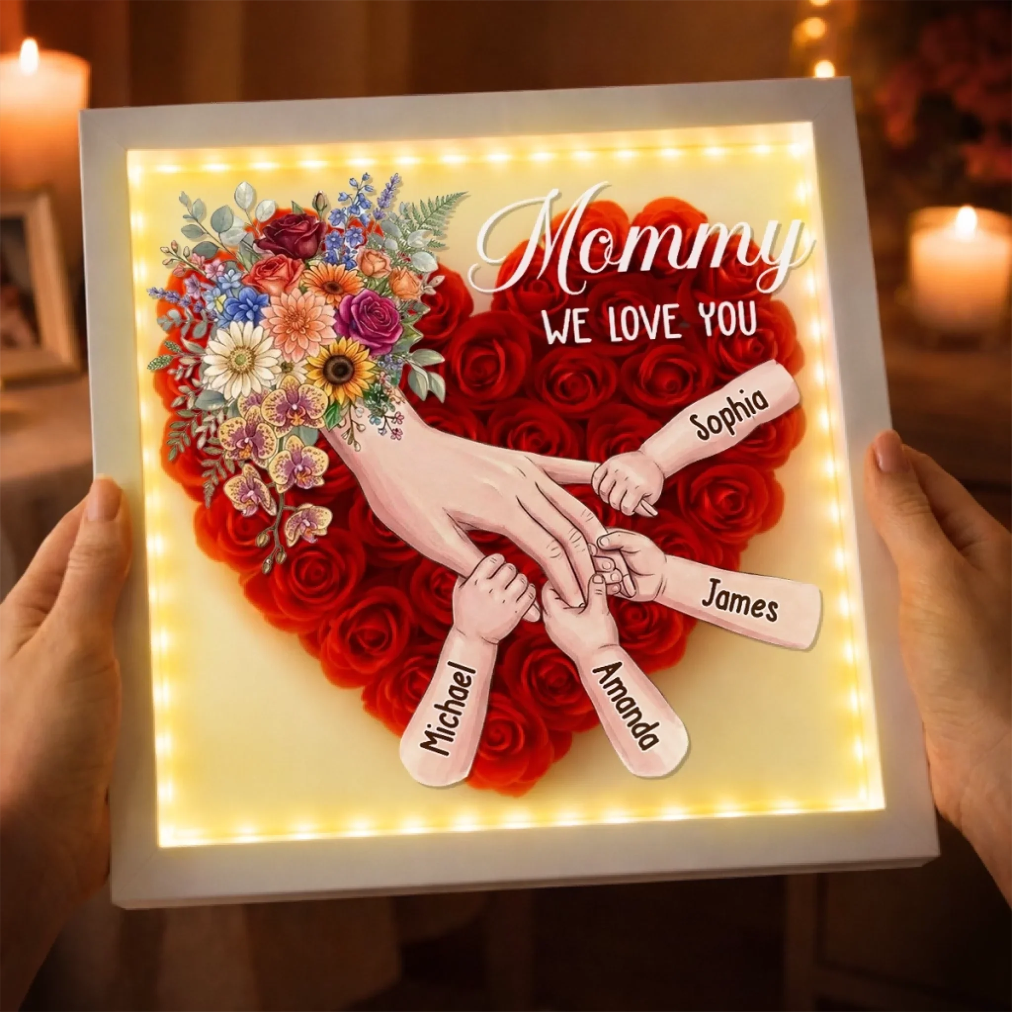 Custom Flower Shadow Box With LED Light - Personalized Mother's Day Birthday Gifts For Mom, Grandma - Planted In Love Growing Forever - Image 4