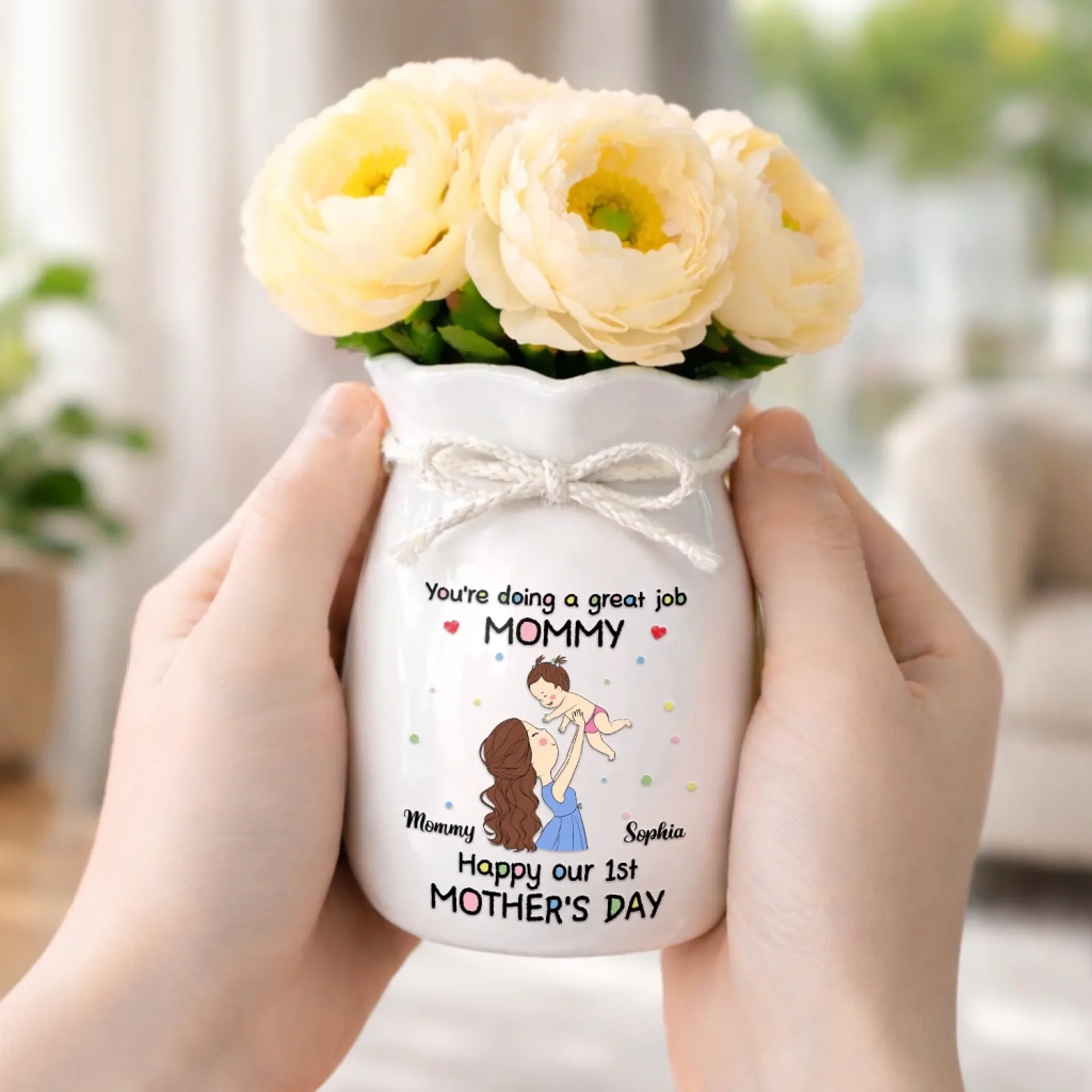 Custom Flower Vase With Ribbon - Personalized Baby Shower, Gender Reveal Gifts For New Moms, Wife, Daughter - Her First Mother’s Day In Bloom - Image 3