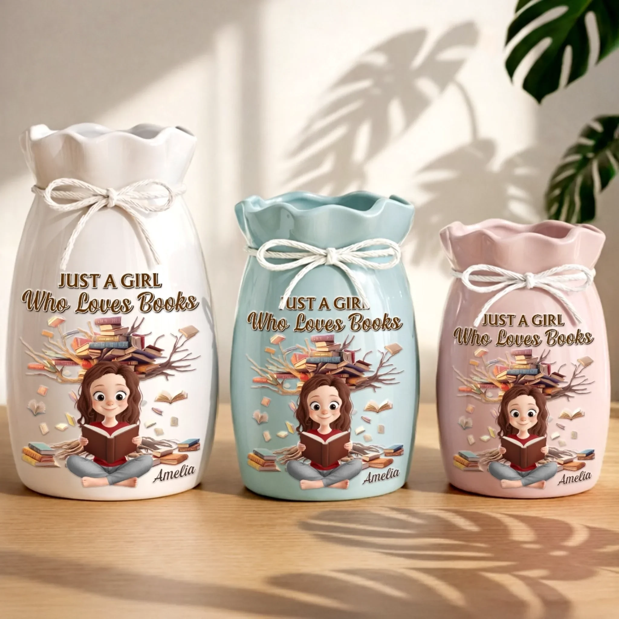 Custom Flower Vase With Ribbon - Personalized  Bookish Gifts For Book Lovers, Bookworms, Readers - Reading Is My Favorite Escape - Image 2