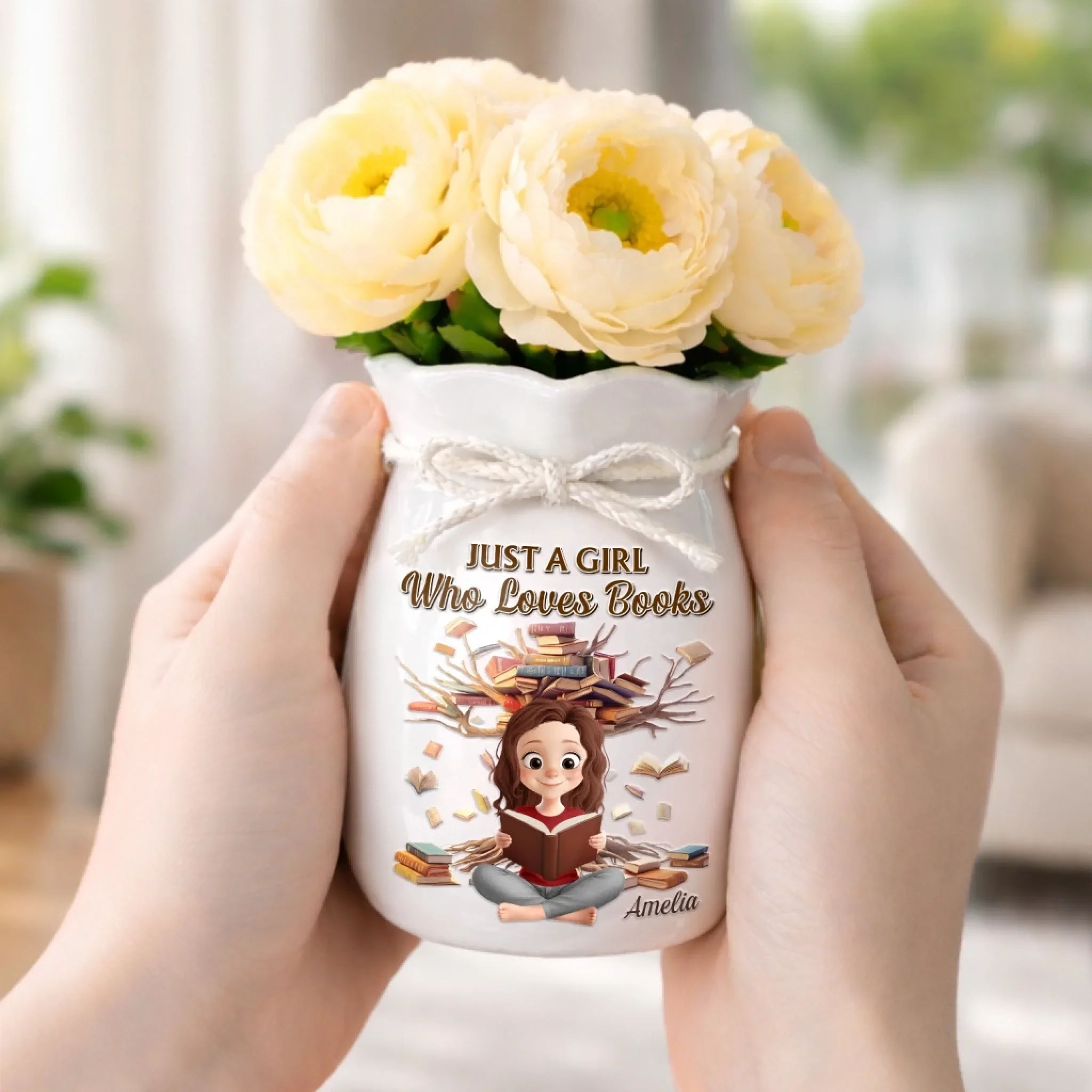 Custom Flower Vase With Ribbon - Personalized  Bookish Gifts For Book Lovers, Bookworms, Readers - Reading Is My Favorite Escape - Image 4