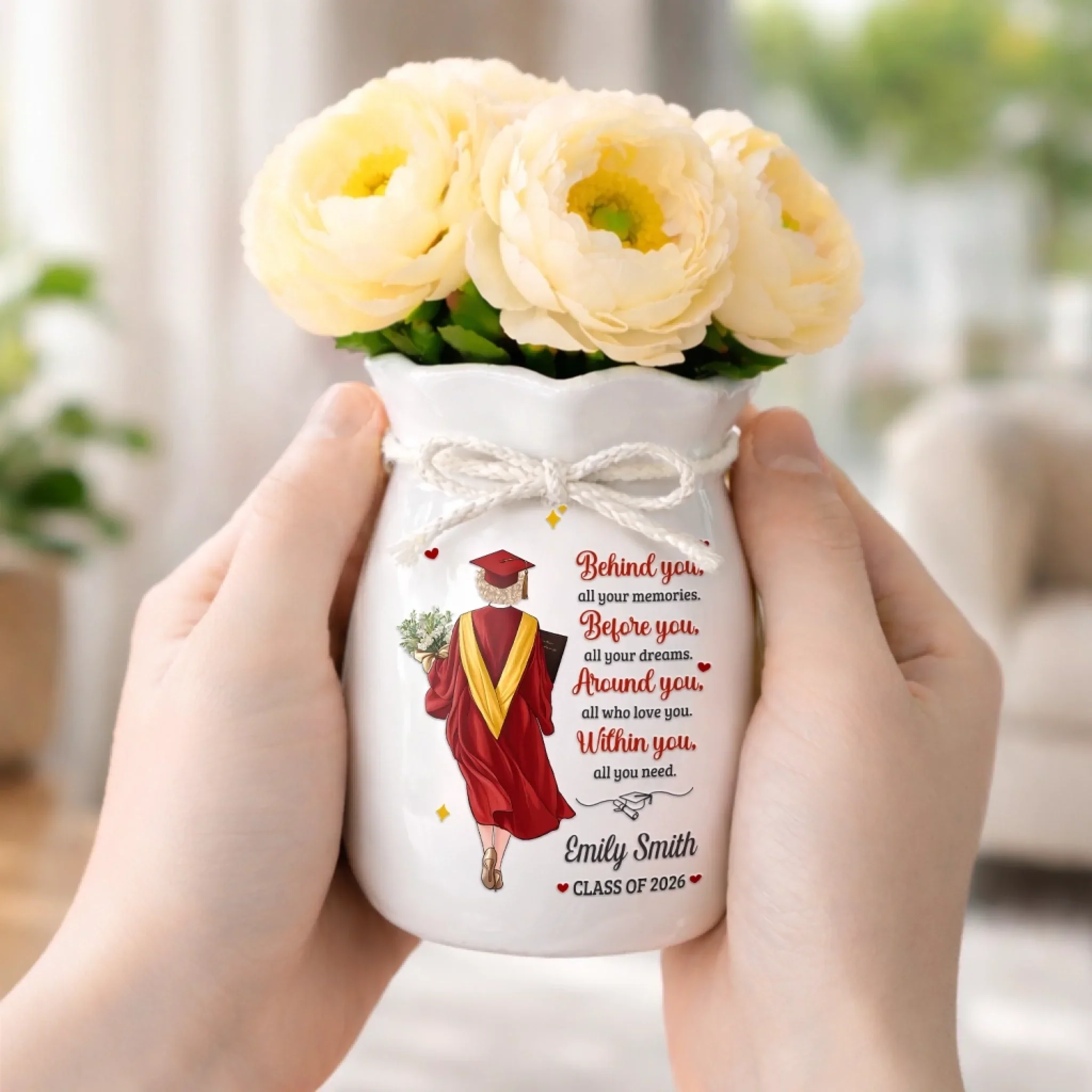 Custom Flower Vase With Ribbon - Personalized Graduation Gifts For Her - The Tassel Was Worth The Hustle - Image 4