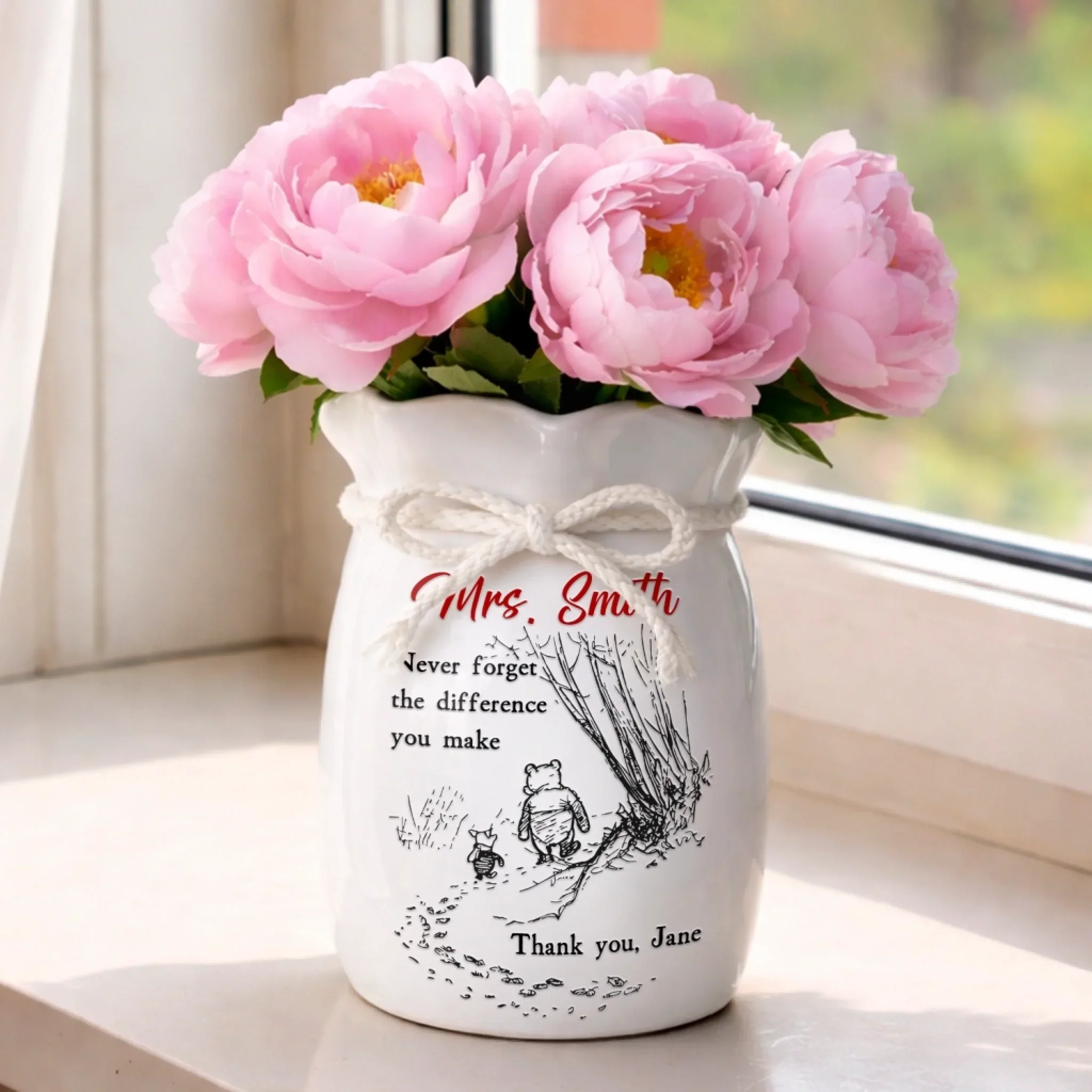 Custom Flower Vase With Ribbon - Personalized Graduation Gifts For Teachers - Thank You For Every Moment Of Care - Image 3