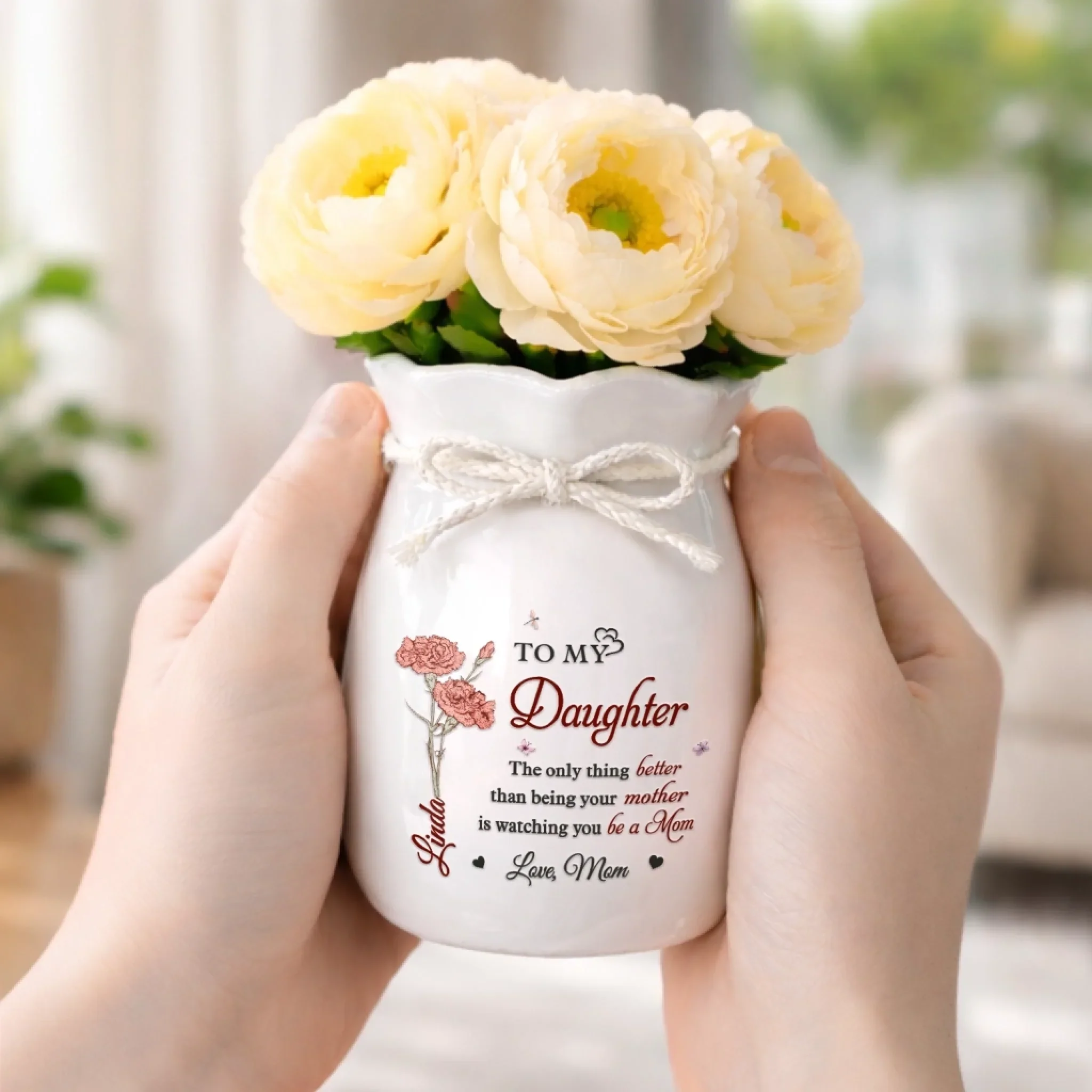 Custom Flower Vase With Ribbon - Personalized Mother's Day Birthday Gifts For Daughter - My Little Girl, Now A Loving Mom - Image 4