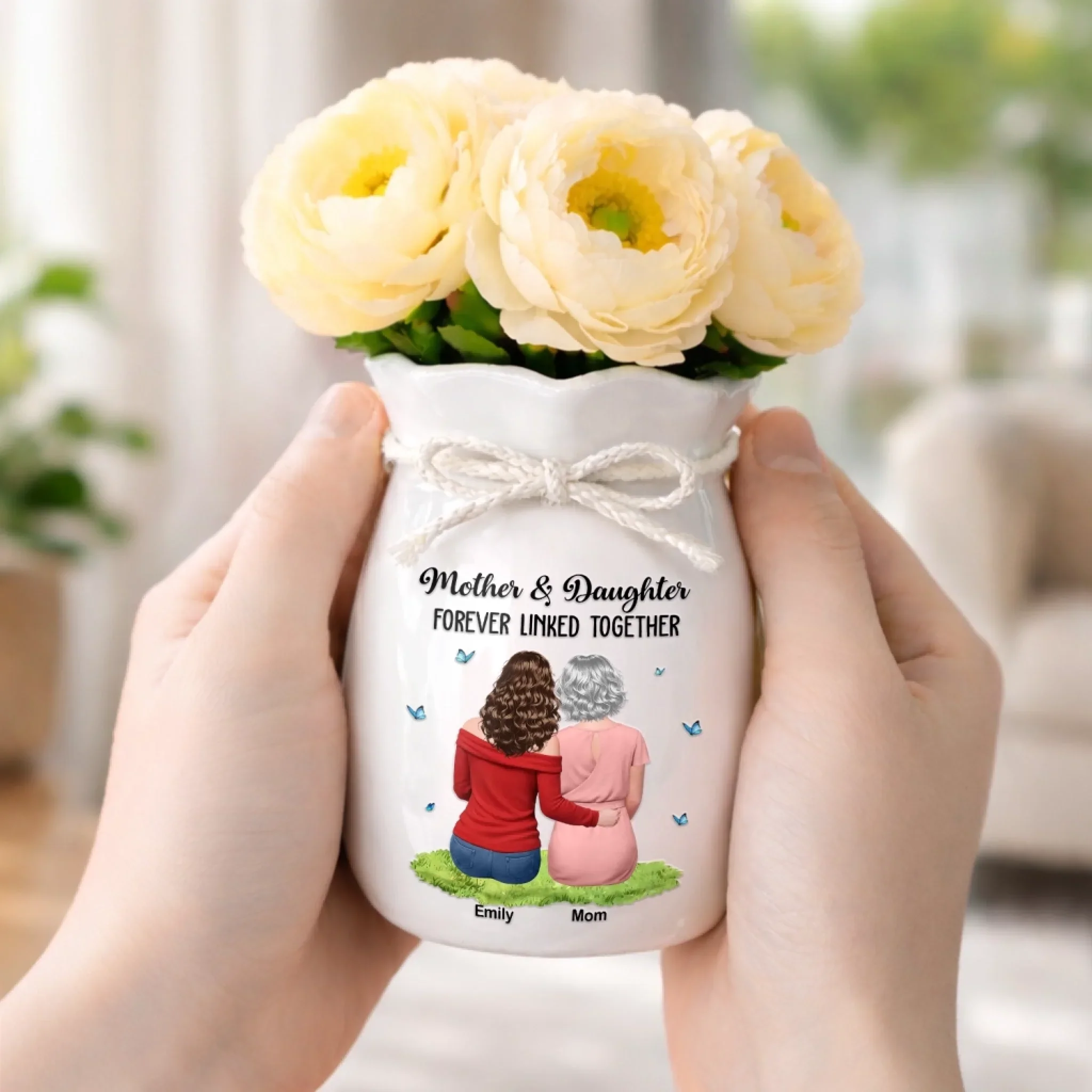 Custom Flower Vase With Ribbon - Personalized Mother's Day Birthday Gifts For Mom, Daughter - Mother And Daughter, Forever Us - Image 4