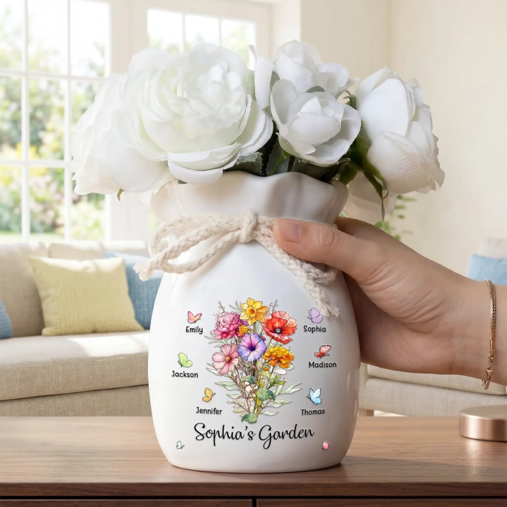 Custom Flower Vase With Ribbon - Personalized Mother's Day Birthday Gifts For Mom, Grandma - A Garden Made Of Love - Image 3