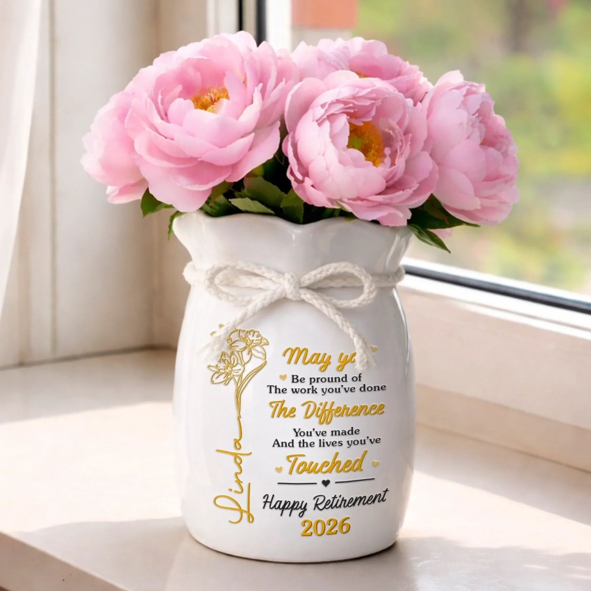 Custom Flower Vase With Ribbon - Personalized Retirement Gifts For Women, Men - Cheers To The Next Chapter - Image 3