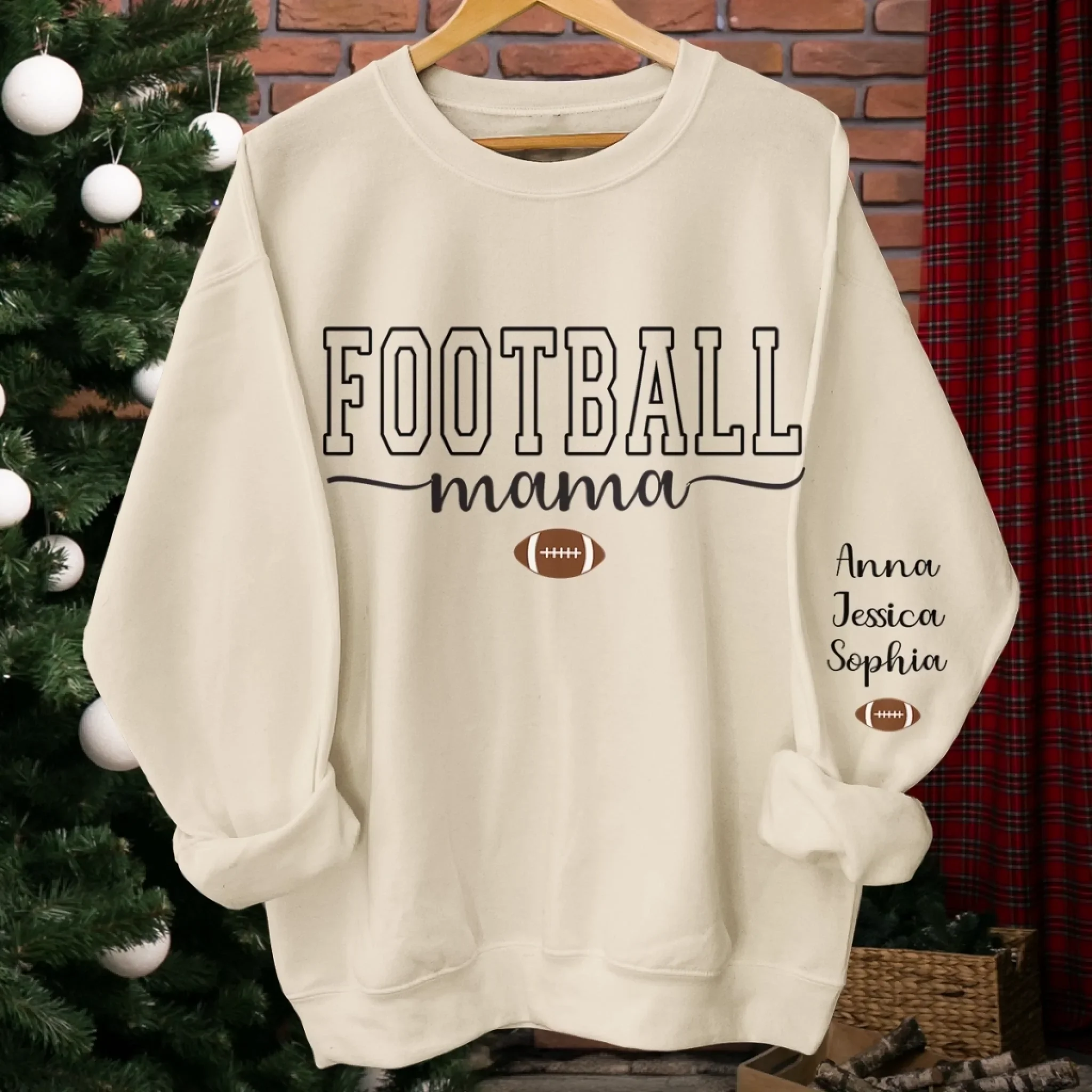 Custom Football Mama Unisex Sweatshirt, Hoodie With Design On Sleeve Personalized Birthday Football Gifts For Mom, Football Lovers, NFL Fans, Sport Lovers - Football Mama with Kids Name - Image 4
