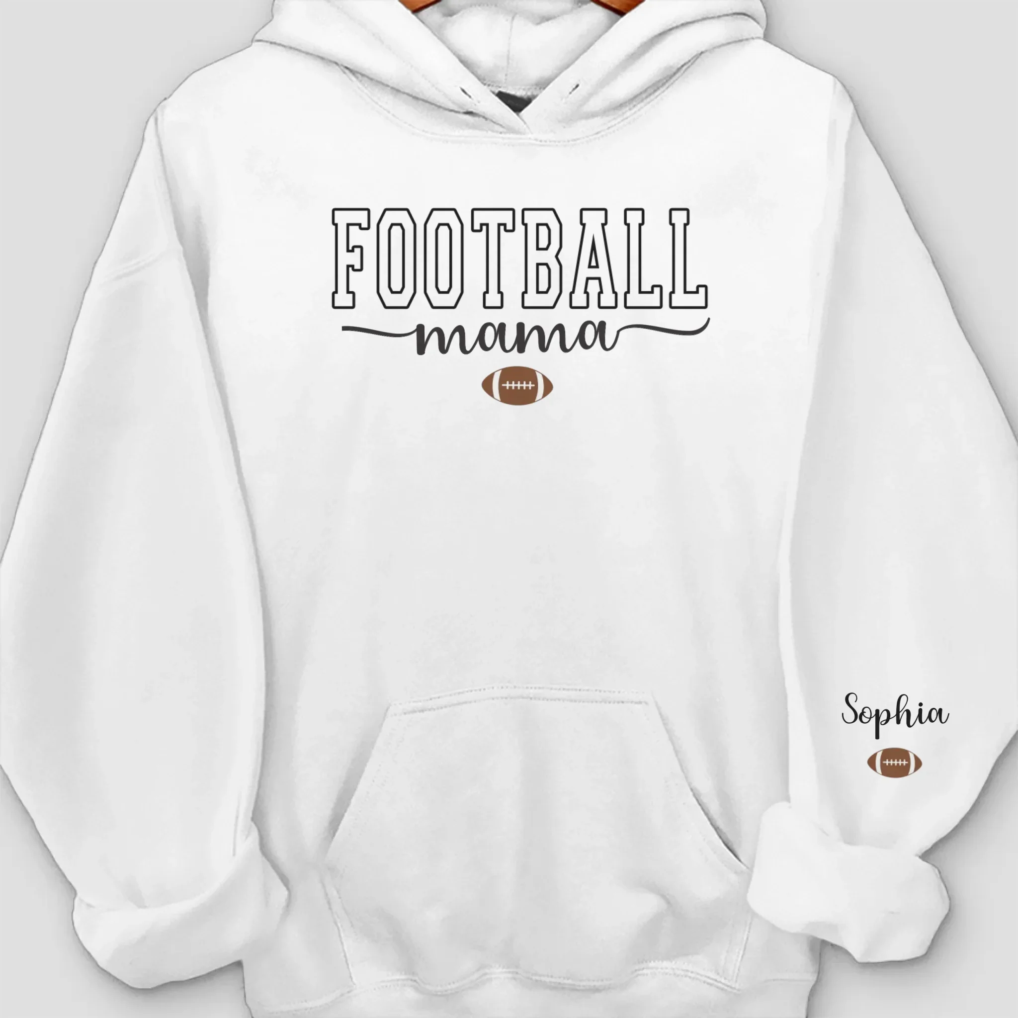 Custom Football Mama Unisex Sweatshirt, Hoodie With Design On Sleeve Personalized Birthday Football Gifts For Mom, Football Lovers, NFL Fans, Sport Lovers - Football Mama with Kids Name - Image 5