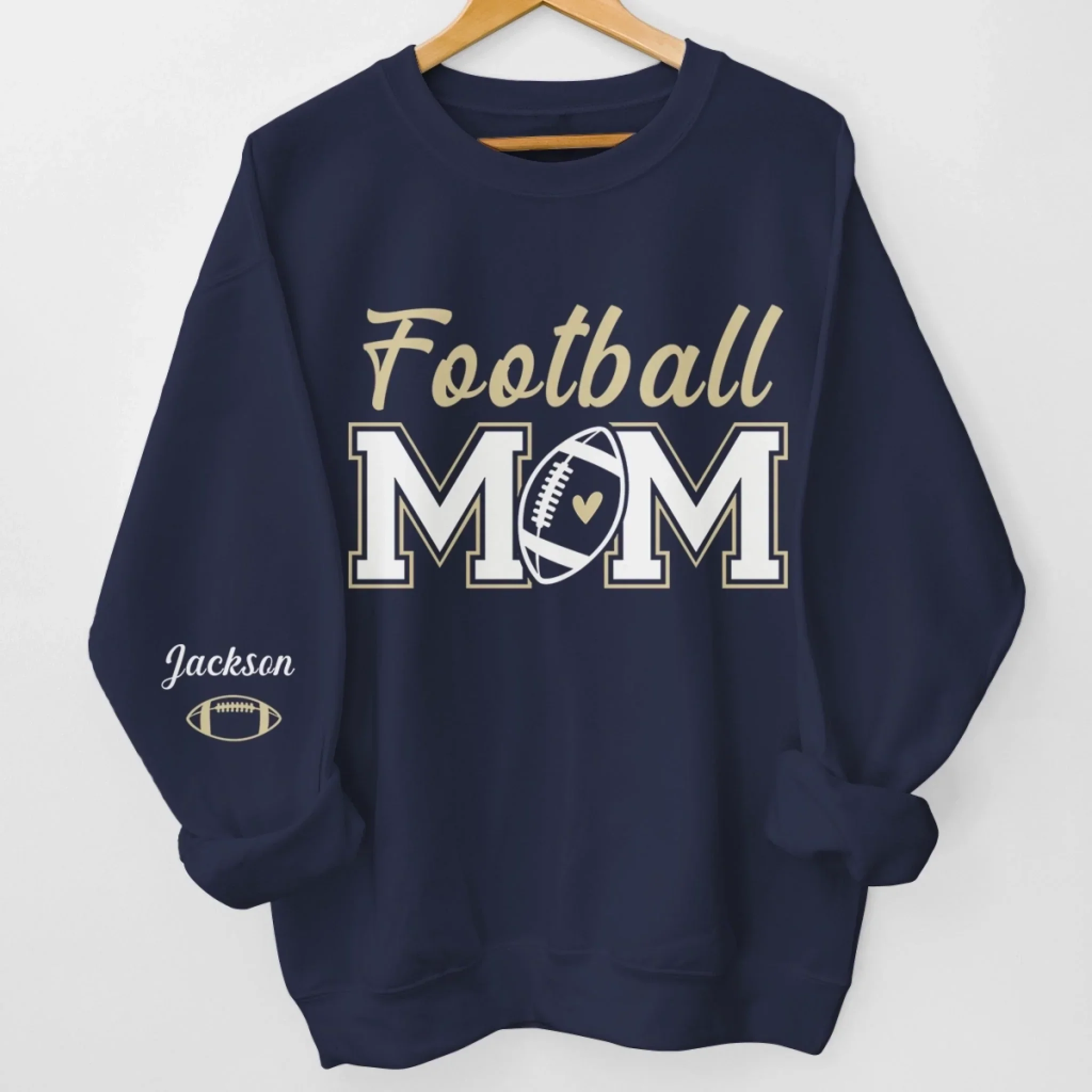 Custom Football Mom Unisex Sweatshirt, Hoodie With Design On Sleeve Personalized Birthday Football Gifts For Mom, Football Lovers, NFL Fans, Sport Lovers - Proud Football Mama with Kids Name - Image 2