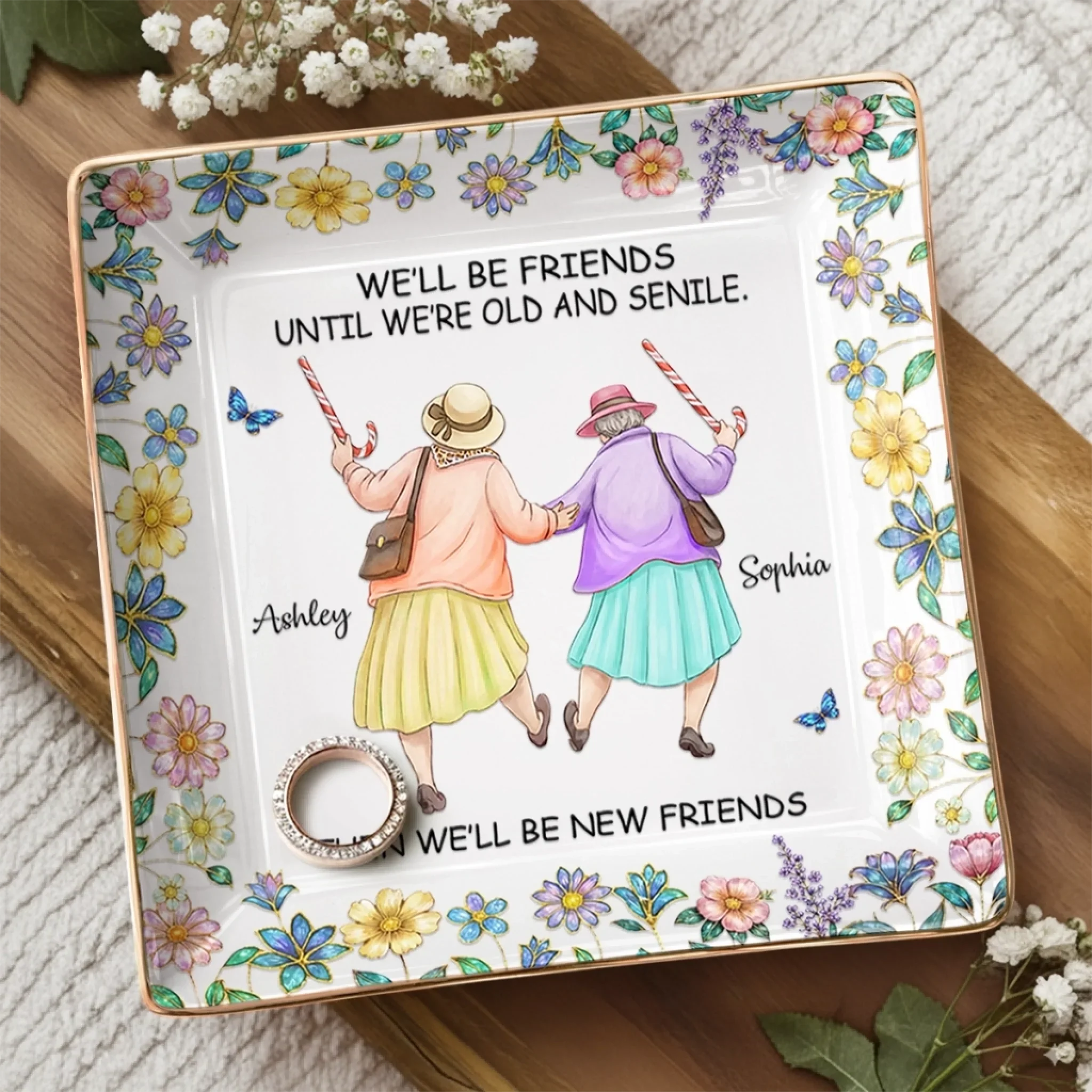 Custom Full-Print Jewelry Dish - Personalized Best Friend Birthday Gifts For Women, Besties, Sisters, BFF  - Besties For A Lifetime - Image 5