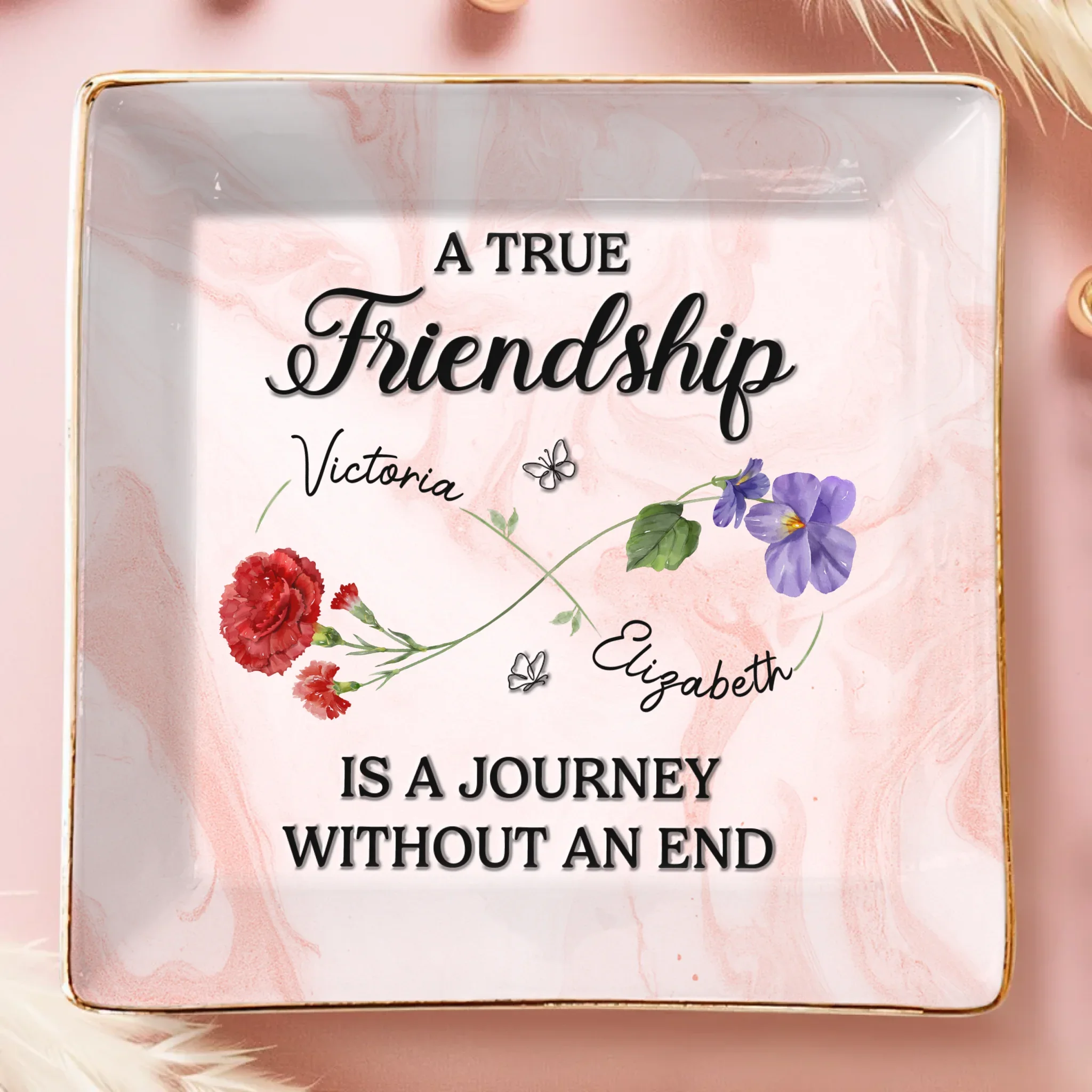 Custom Full-Print Jewelry Dish - Personalized Best Friend Birthday Gifts For Women, Besties, Sisters, BFF  - Rooted In Love, Blooming In Friendship - Image 2