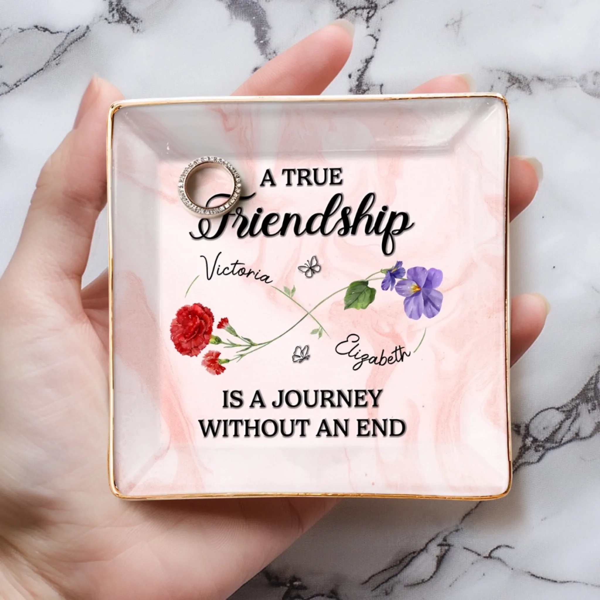 Custom Full-Print Jewelry Dish - Personalized Best Friend Birthday Gifts For Women, Besties, Sisters, BFF  - Rooted In Love, Blooming In Friendship - Image 4