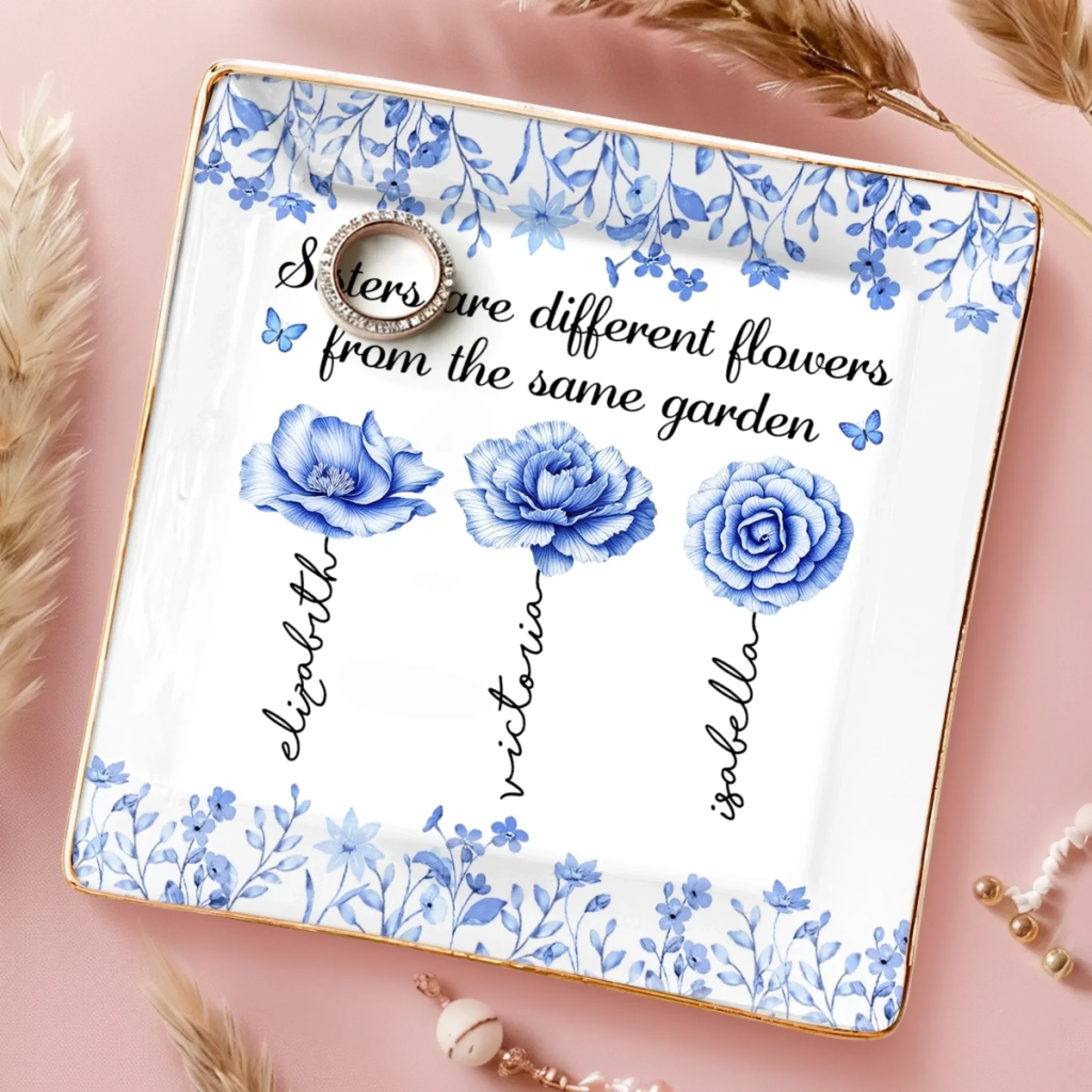 Custom Full-Print Jewelry Dish - Personalized Best Friend Birthday Gifts For Women - Forever Blossoming Side By Side - Image 3