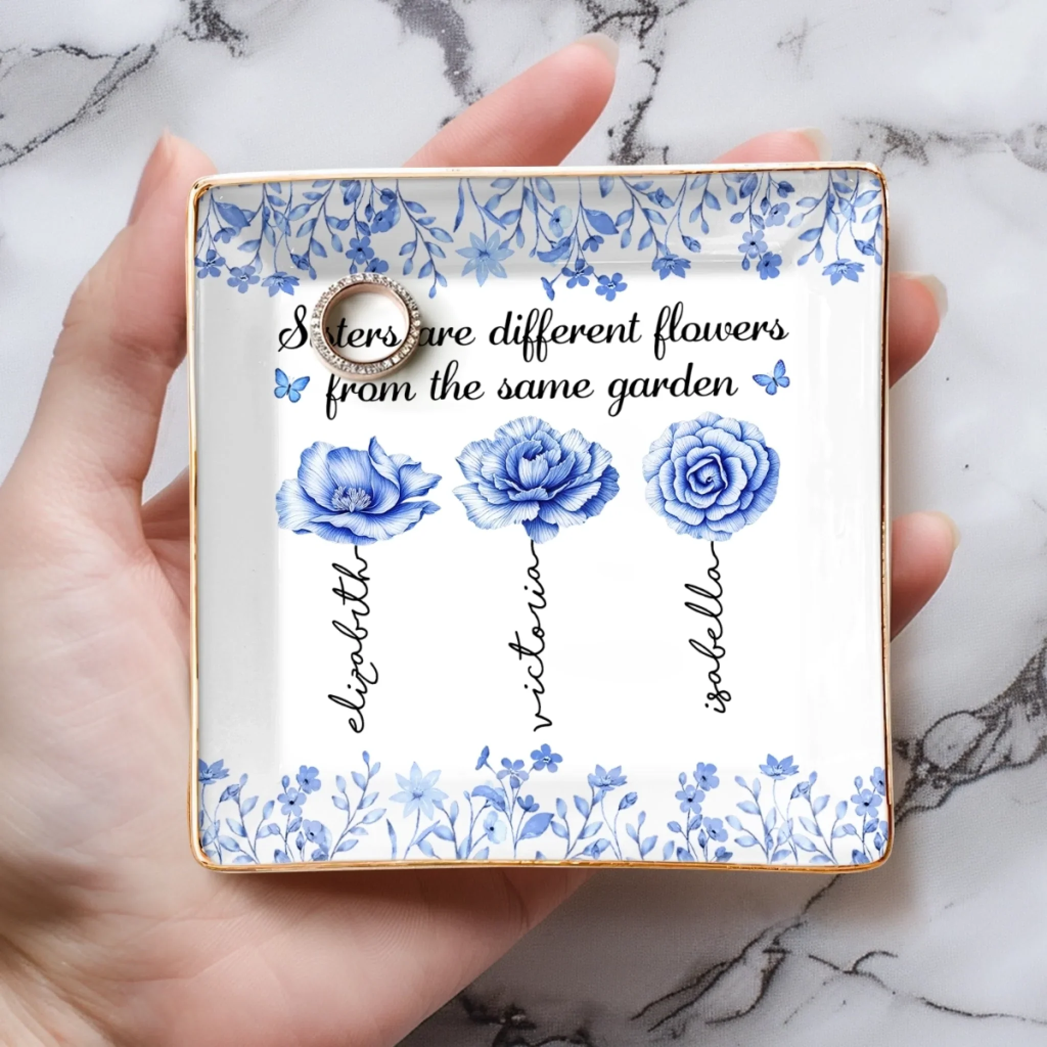 Custom Full-Print Jewelry Dish - Personalized Best Friend Birthday Gifts For Women - Forever Blossoming Side By Side - Image 4