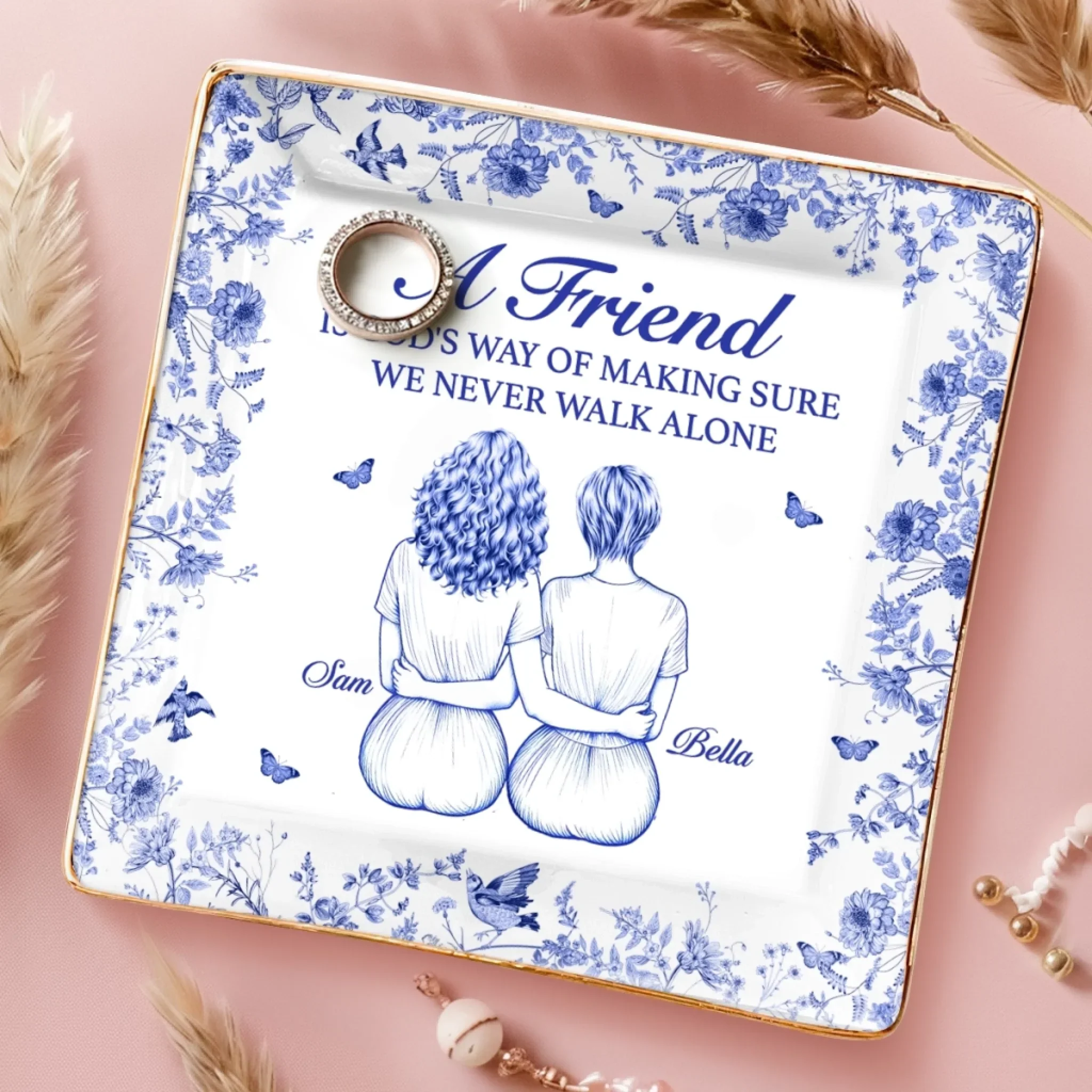 Custom Full-Print Jewelry Dish - Personalized Best Friend Birthday Gifts For Women - We Never Walk Alone - Image 3