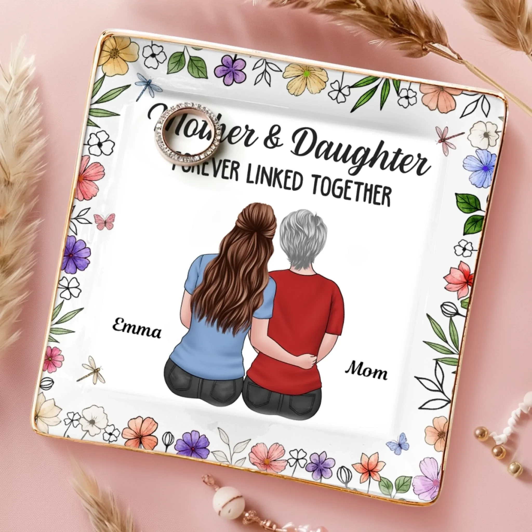 Custom Full-Print Jewelry Dish - Personalized Birthday Gifts For Mom, Daughter - A Bond Time Cannot Break - Image 3