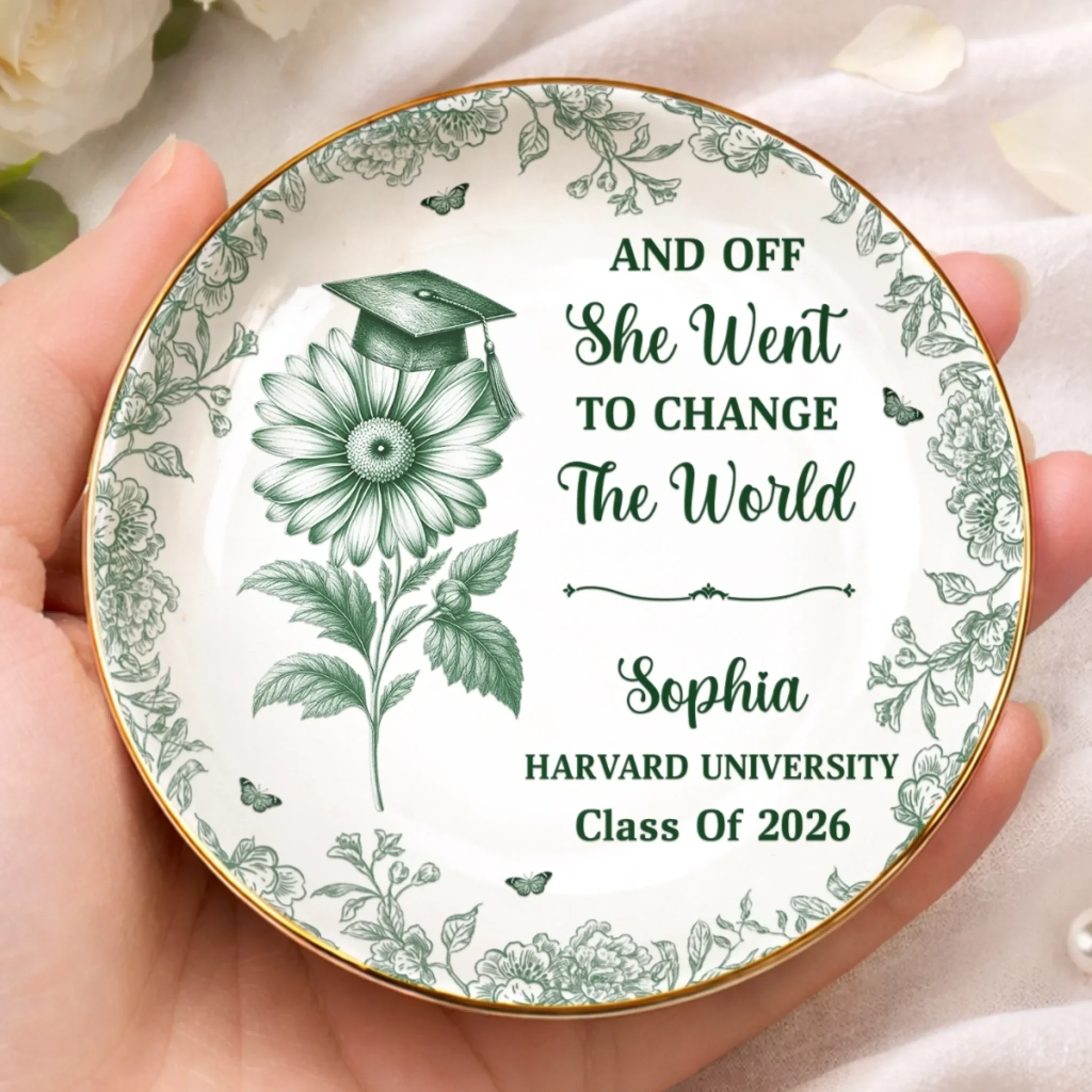 Custom Full-Print Jewelry Dish - Personalized Graduation Gift For Him, Her - Floral Charm, Graduate Glow - Image 3