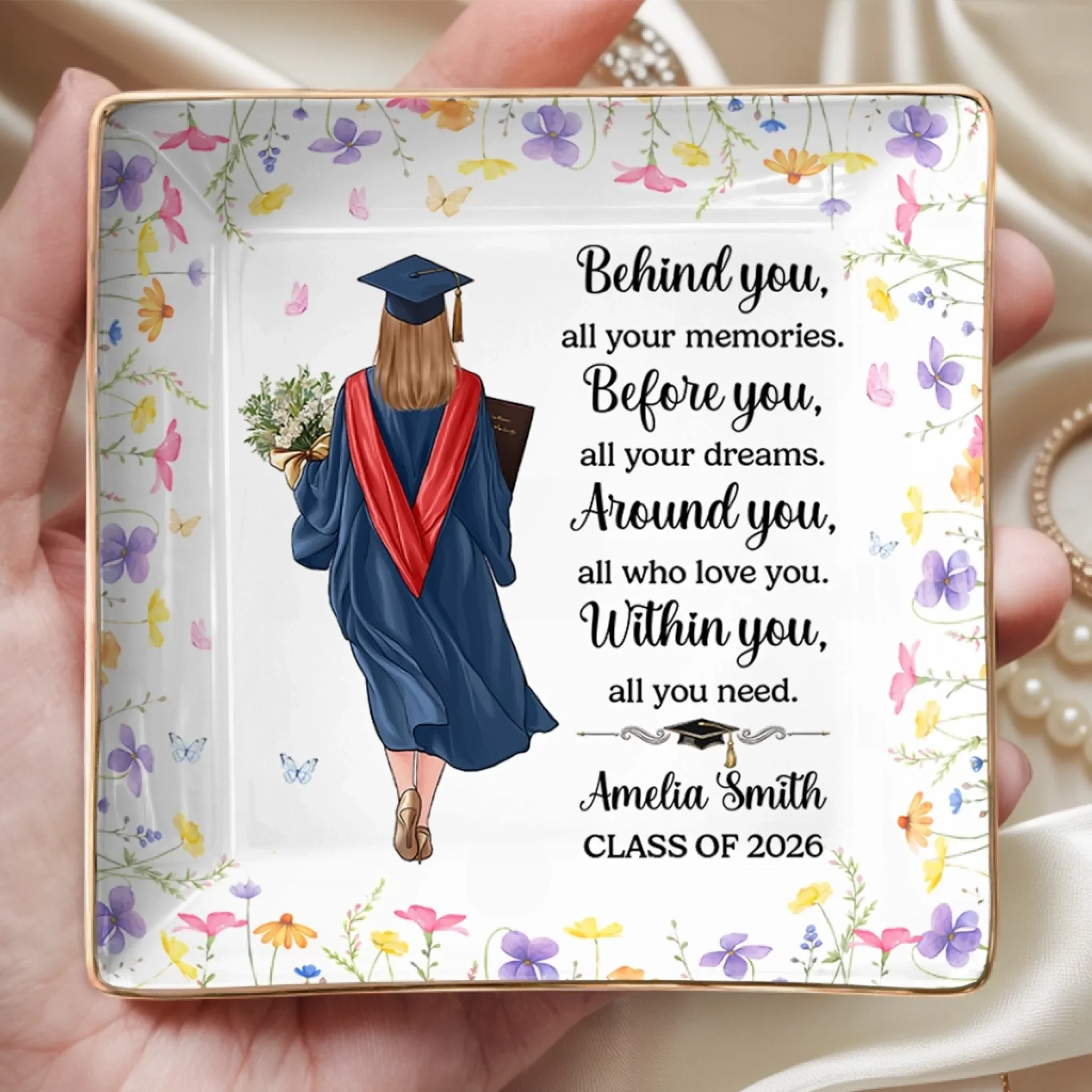 Custom Full-Print Jewelry Dish - Personalized Graduation Gifts For Her - Dreams Look Beautiful On You - Image 3