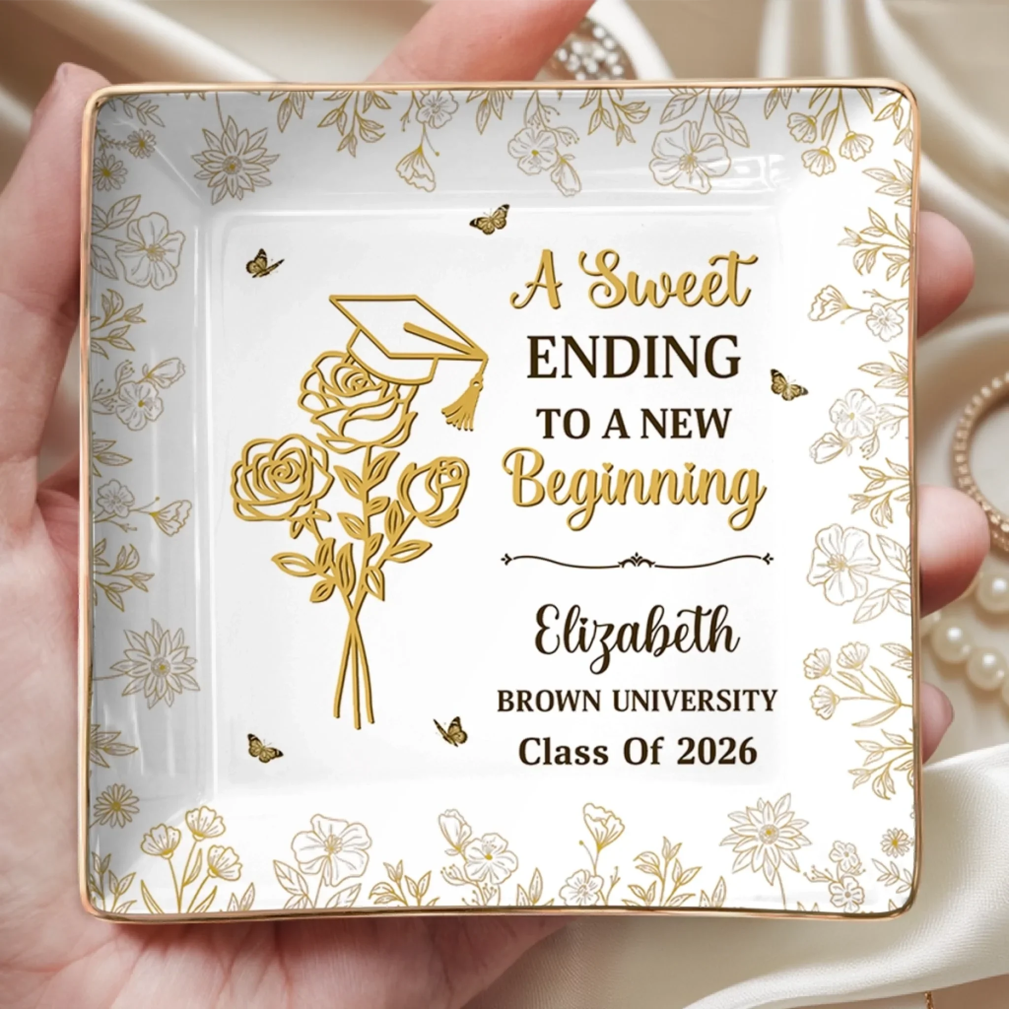 Custom Full-Print Jewelry Dish - Personalized Graduation Gifts For Him, Her - Blooming Into Her Next Era - Image 2
