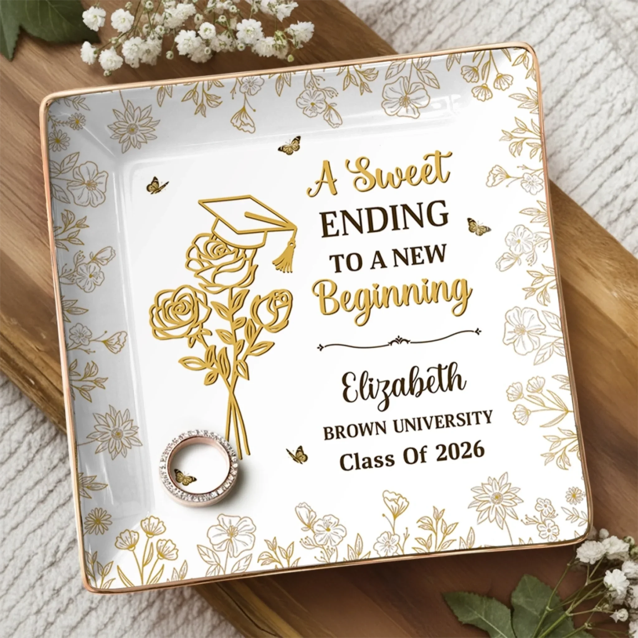 Custom Full-Print Jewelry Dish - Personalized Graduation Gifts For Him, Her - Blooming Into Her Next Era - Image 3