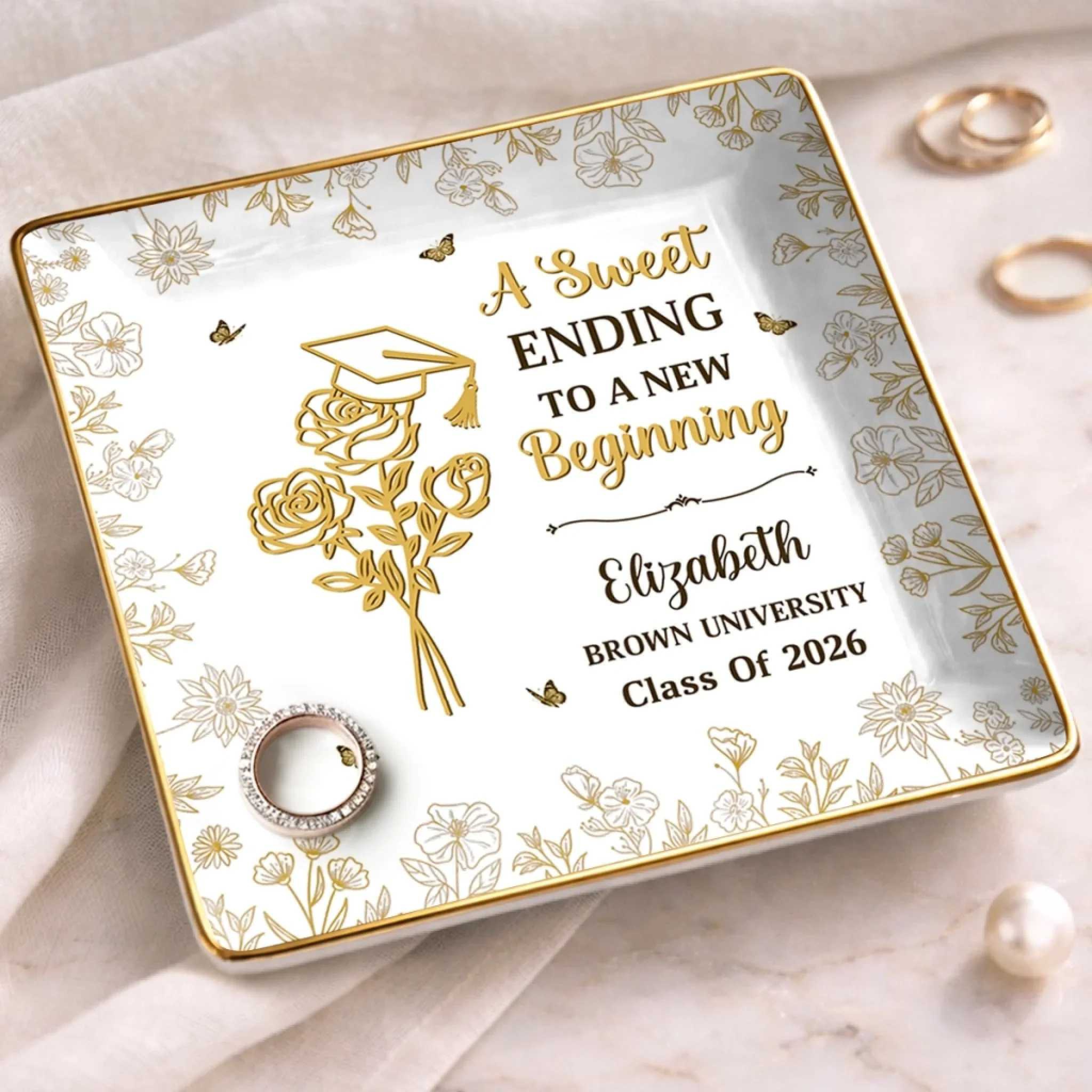 Custom Full-Print Jewelry Dish - Personalized Graduation Gifts For Him, Her - Blooming Into Her Next Era - Image 4