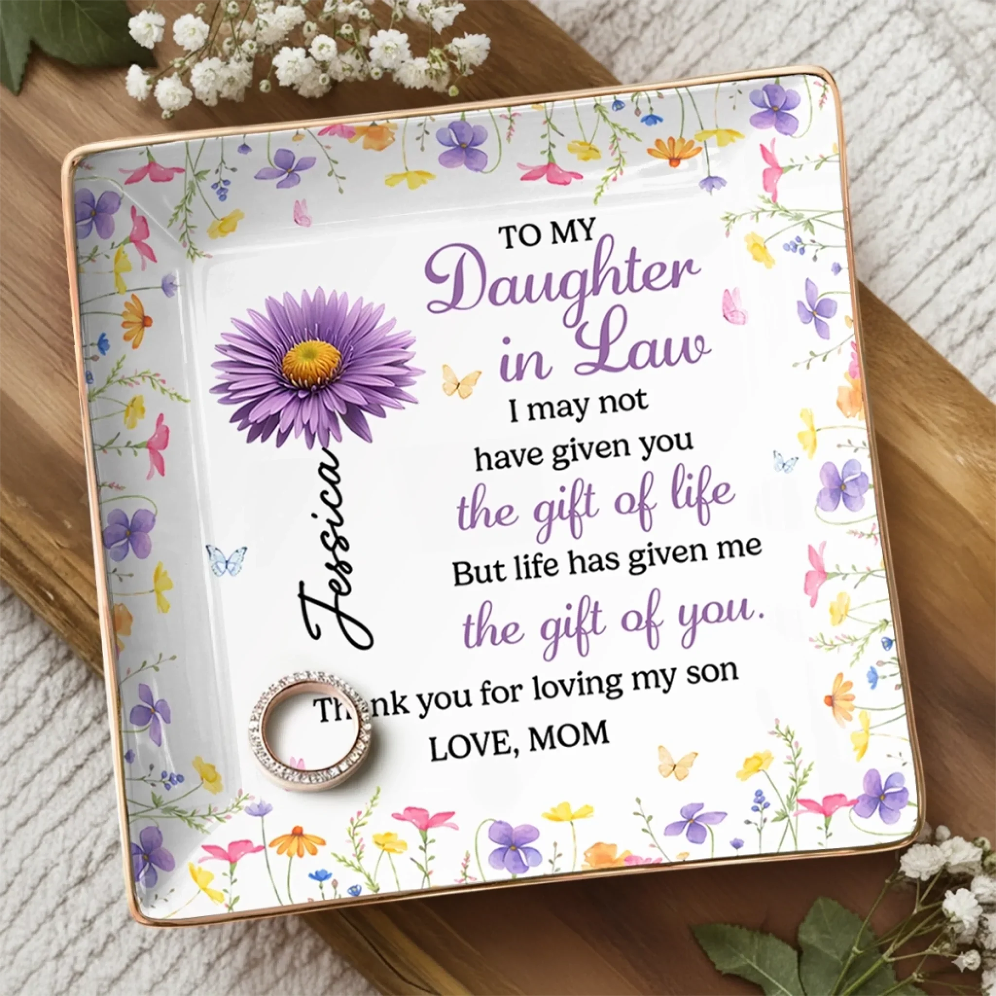 Custom Full-Print Jewelry Dish - Personalized Mother's Day Birthday Gifts For Daughter-In-Law - So Lucky To Have You - Image 3