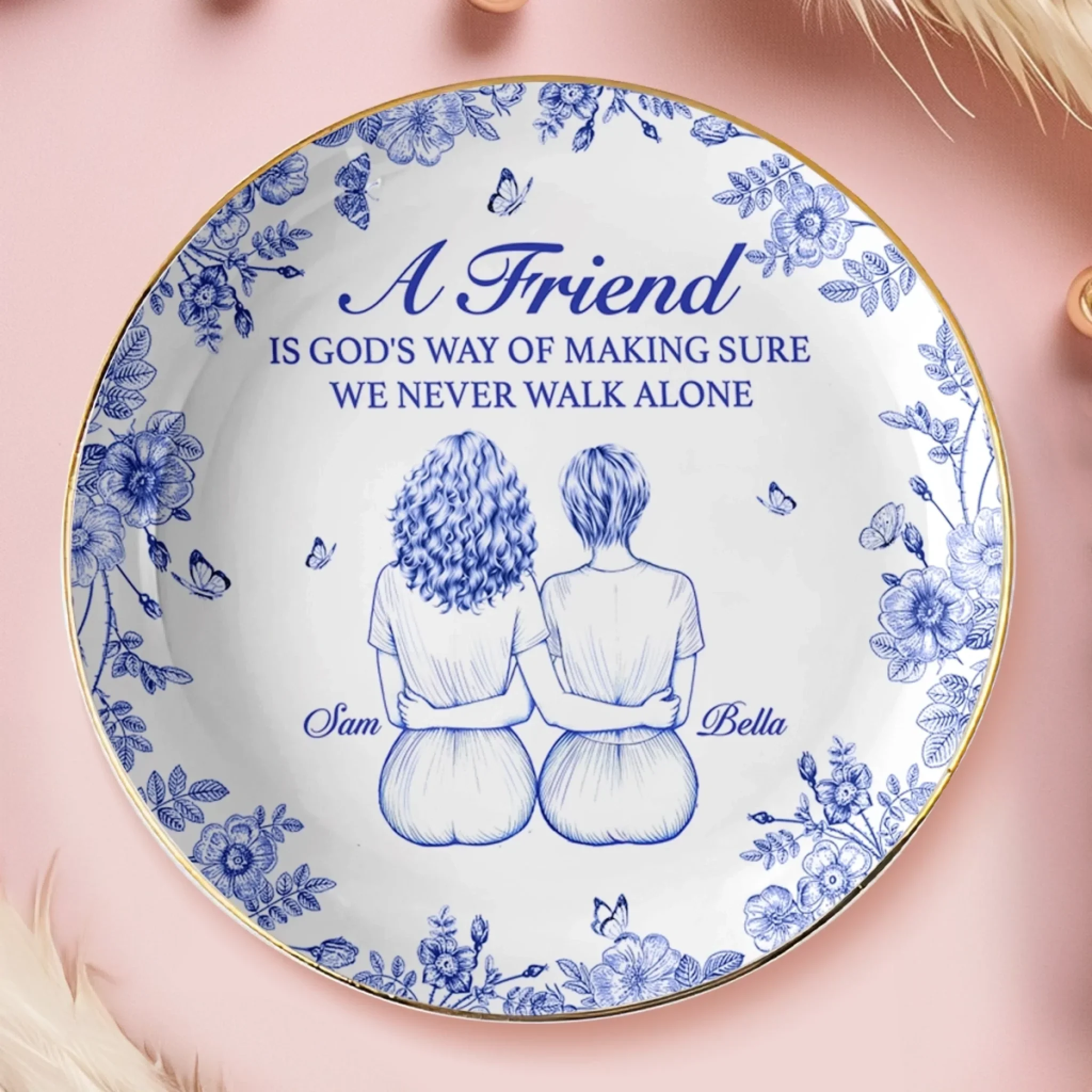 Custom Full-Print Round Jewelry Dish - Personalized Best Friend Birthday Gifts For Women - A Friend Is God's Way - Image 3