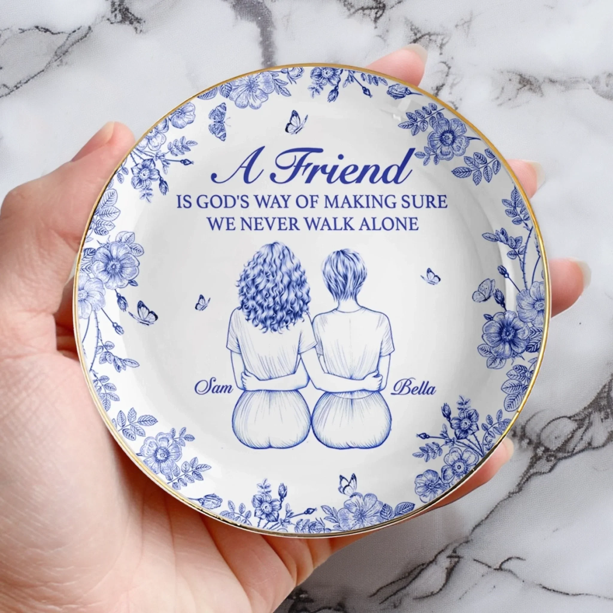 Custom Full-Print Round Jewelry Dish - Personalized Best Friend Birthday Gifts For Women - A Friend Is God's Way - Image 4