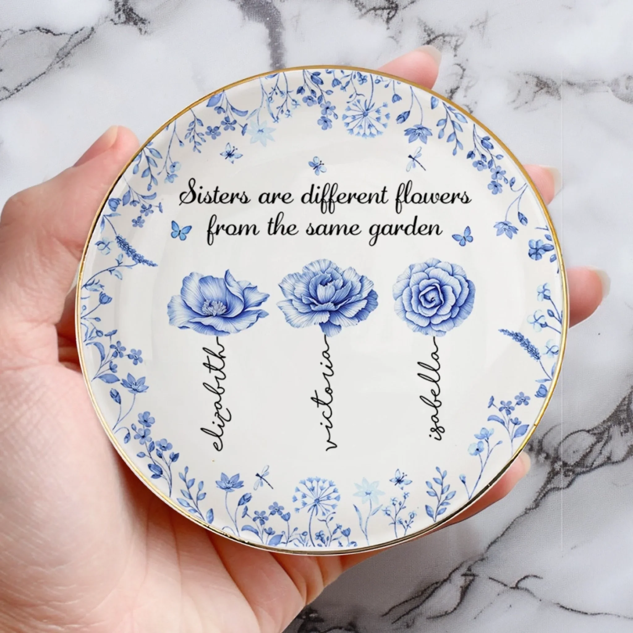 Custom Full-Print Round Jewelry Dish - Personalized Best Friend Birthday Gifts For Women - Unique Blooms From One Shared Garden - Image 4