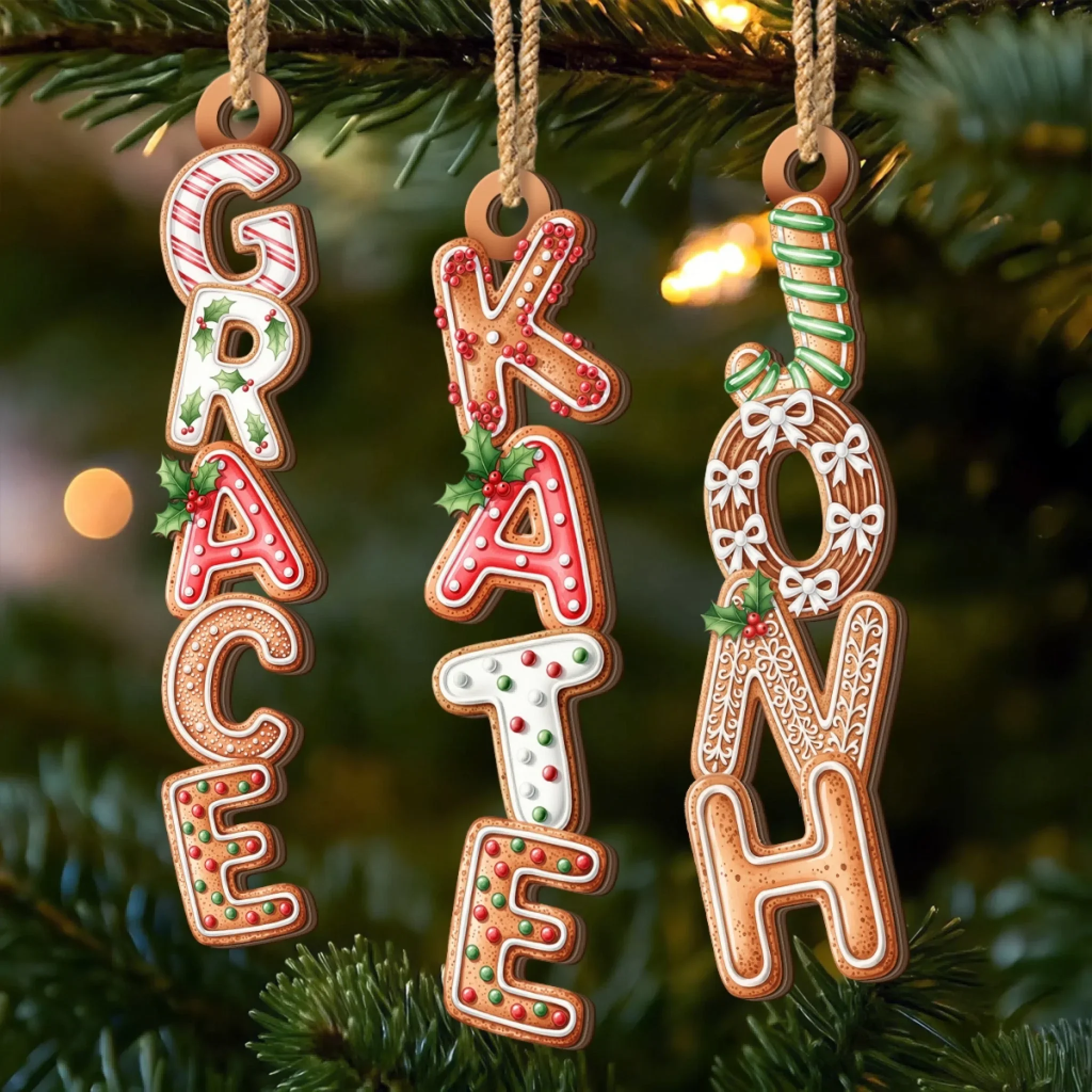 Custom Gingerbread Letter Wooden Ornament - Personalized Christmas Birthday Gifts For Mom, Dad, Brother, Sister, Kids - Our Chaos Our Comfort Zone - Image 3