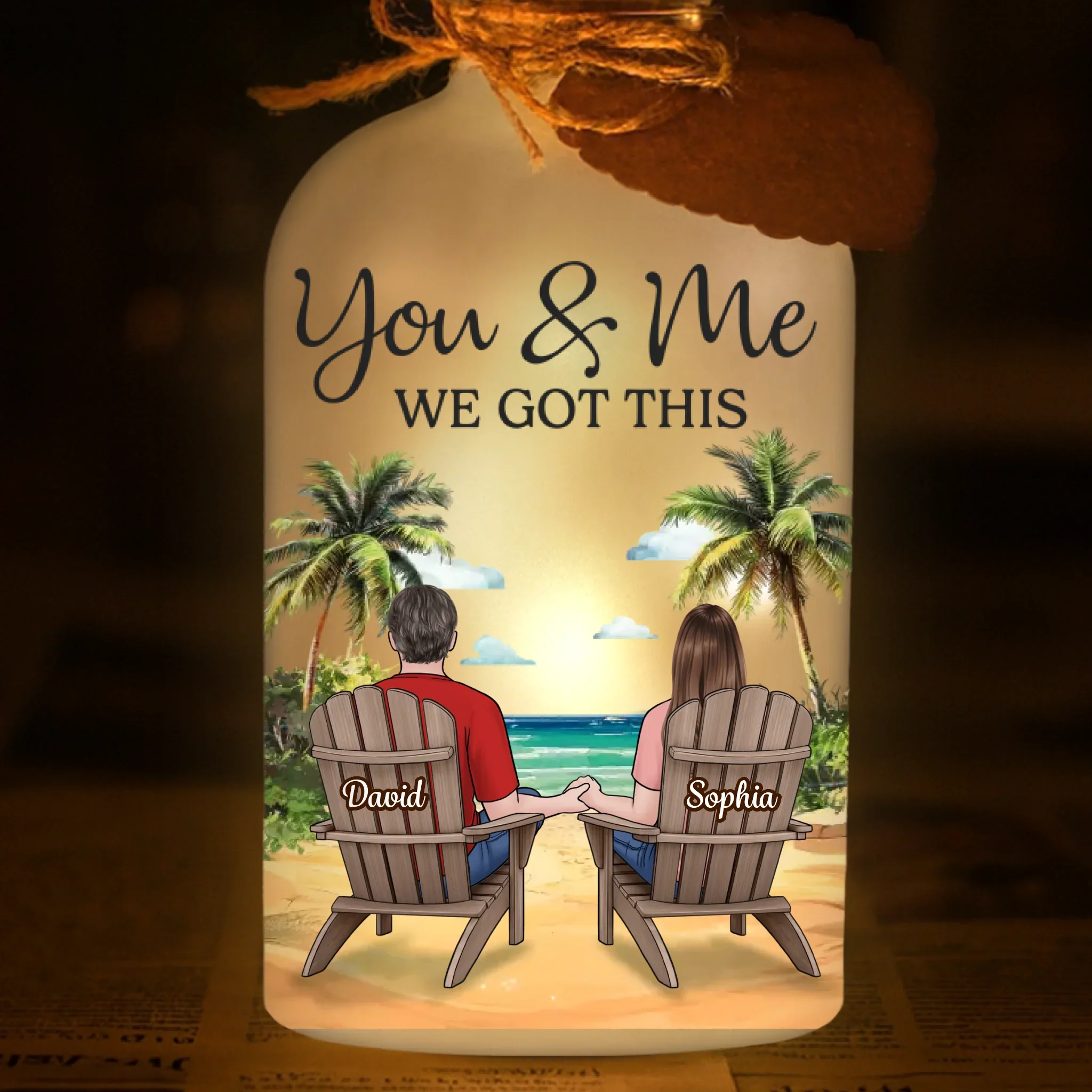 Custom Glass Bottle LED Light - Personalized Anniversary Wedding Gifts For Husband And Wife, Him And Her - Hand In Hand, No Matter What - Image 2