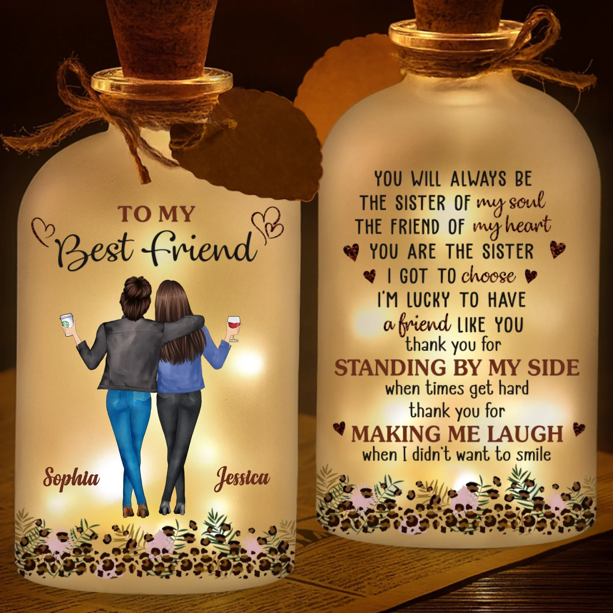 Custom Glass Bottle LED Light - Personalized Best Friend Birthday Gifts For Women, Besties, Sisters, BFF - Besties Make Life Shine - Image 2