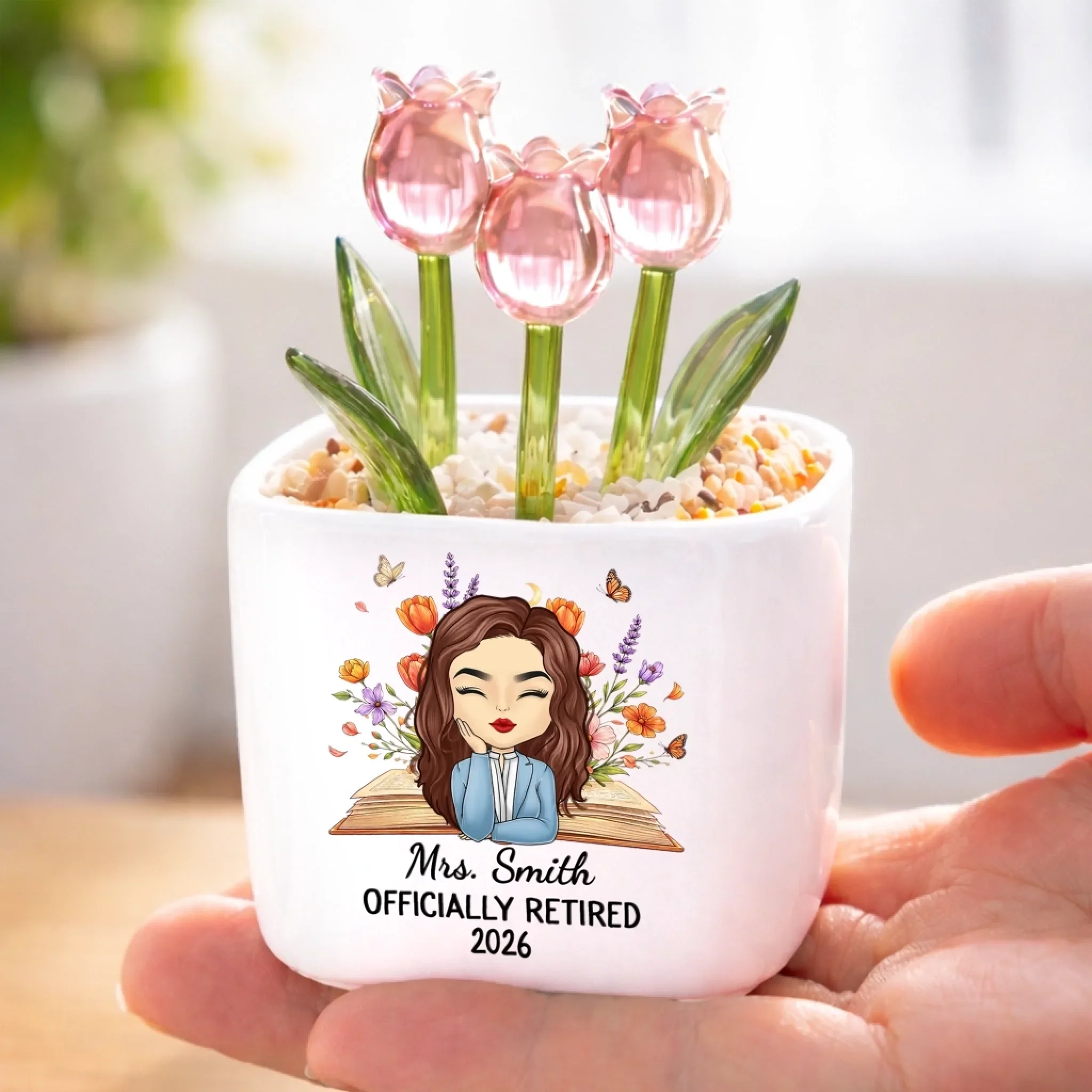 Custom Glass Everlasting Tulips - Personalized Retirement Gifts For Teachers, Women - Enjoy The Next Chapter - Image 4