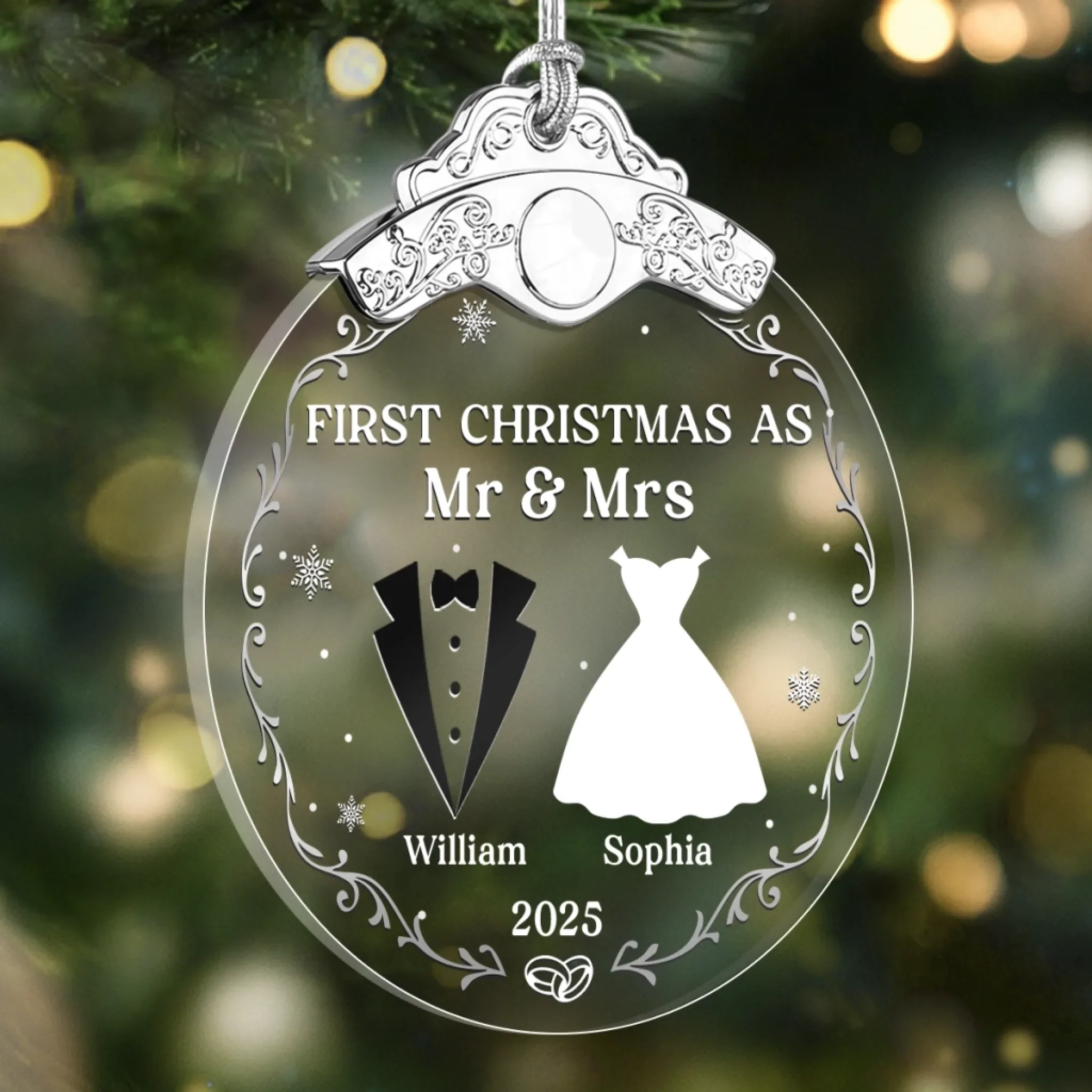 Custom Glass Ornament - Personalized Anniversary Christmas Wedding Gifts For Husband And Wife, Him And Her - Married And Merry Together - Image 3