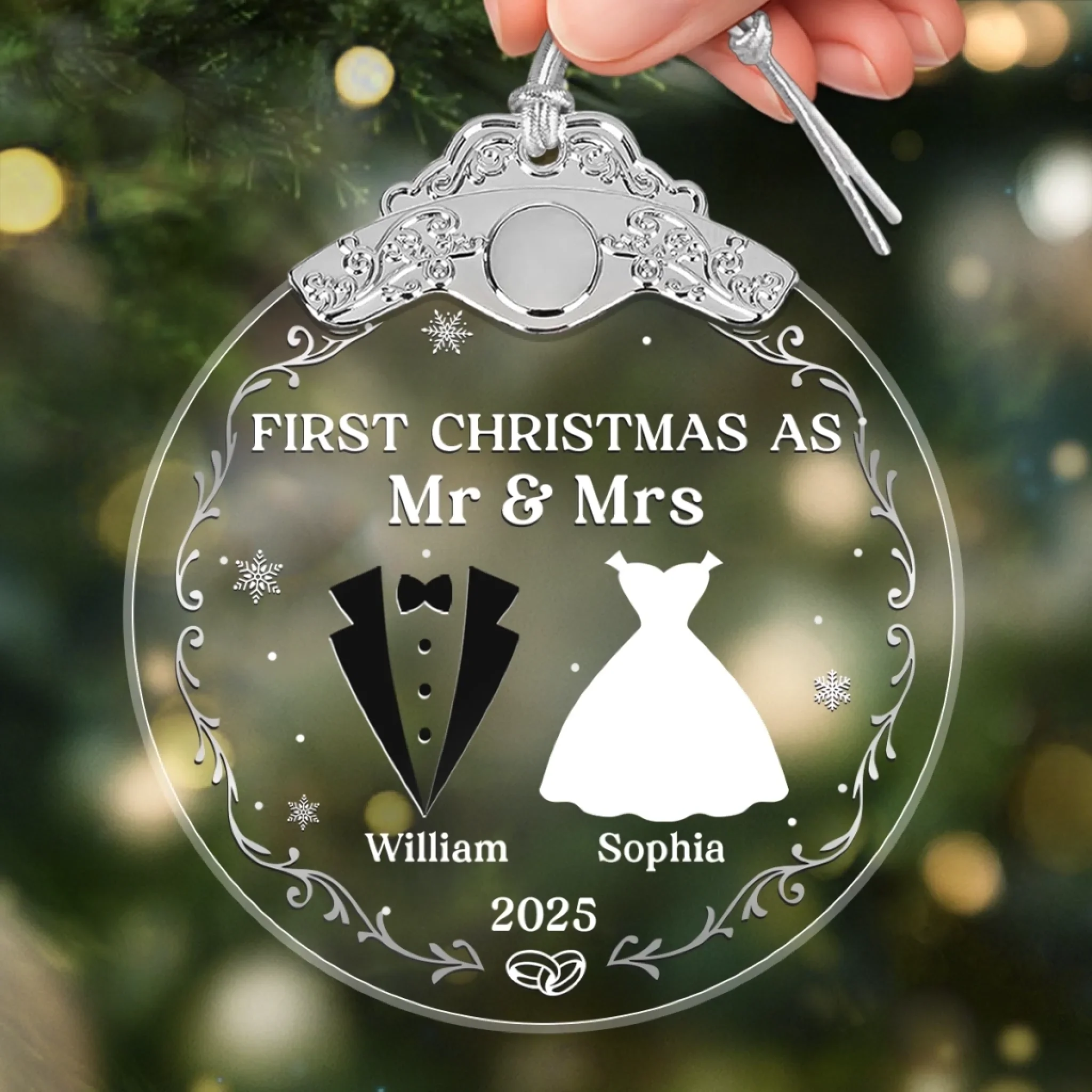 Custom Glass Ornament - Personalized Anniversary Christmas Wedding Gifts For Husband And Wife, Him And Her - Married And Merry Together - Image 4