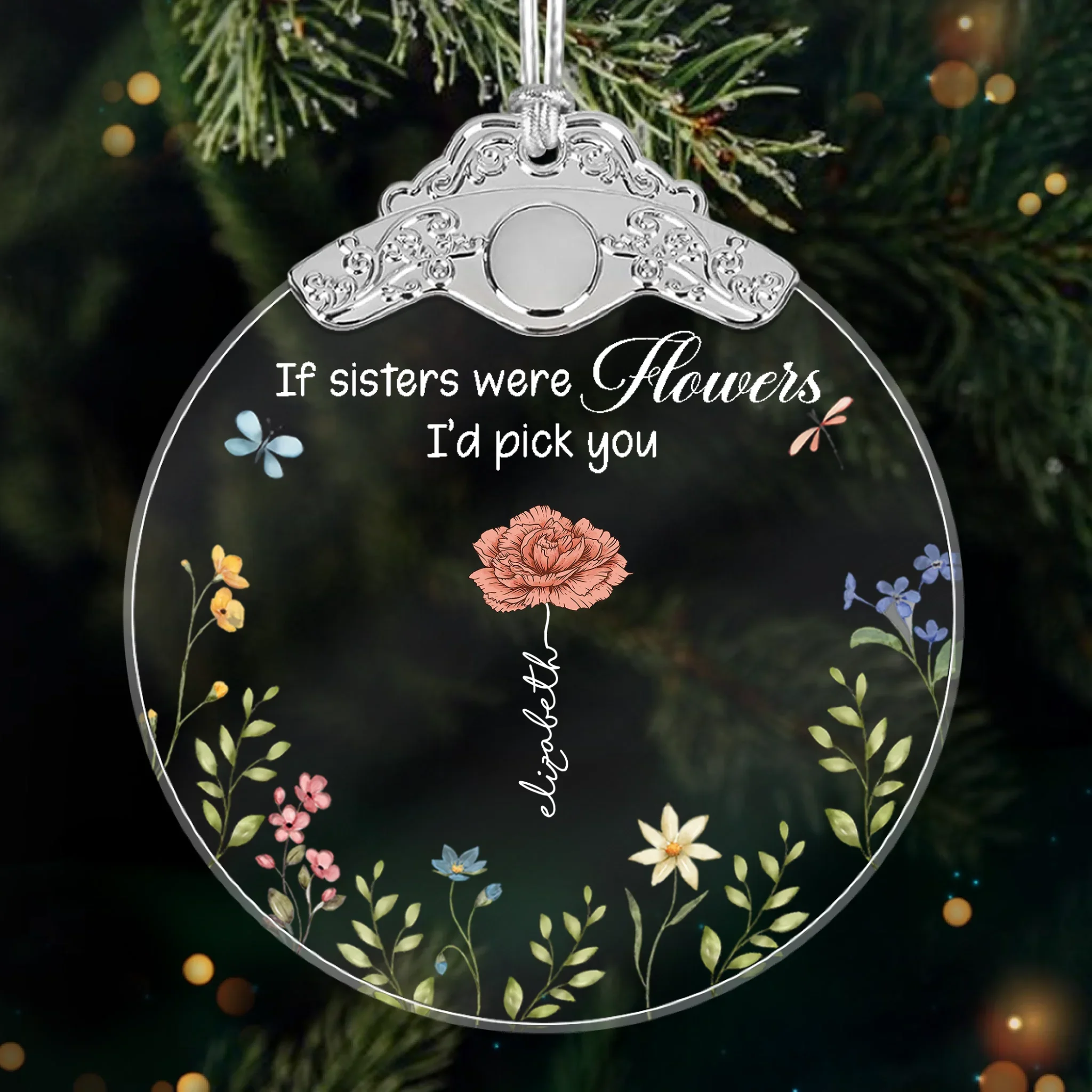 Custom Glass Ornament - Personalized Christmas Best Friend Birthday Gifts For Women, Besties, Sisters, BFF - Blooming Together - Image 2