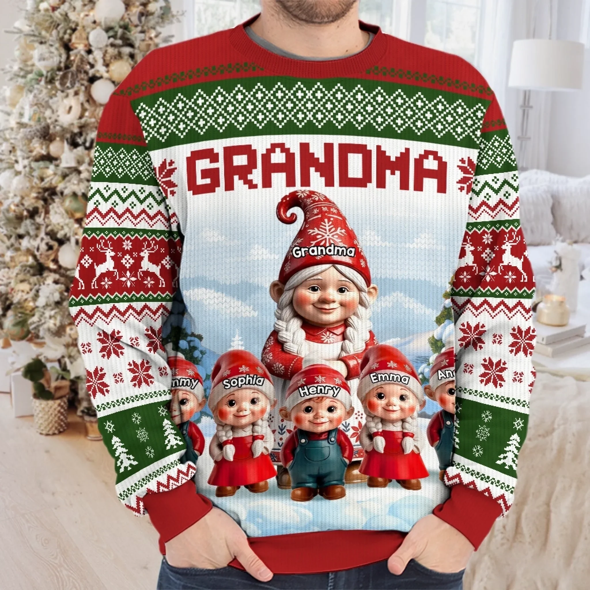 Custom Gnome Unisex Ugly Sweatshirt - Personalized Christmas Birthday Gifts For Mom, Grandma - Christmas Magic Shared Across Generations - Image 3
