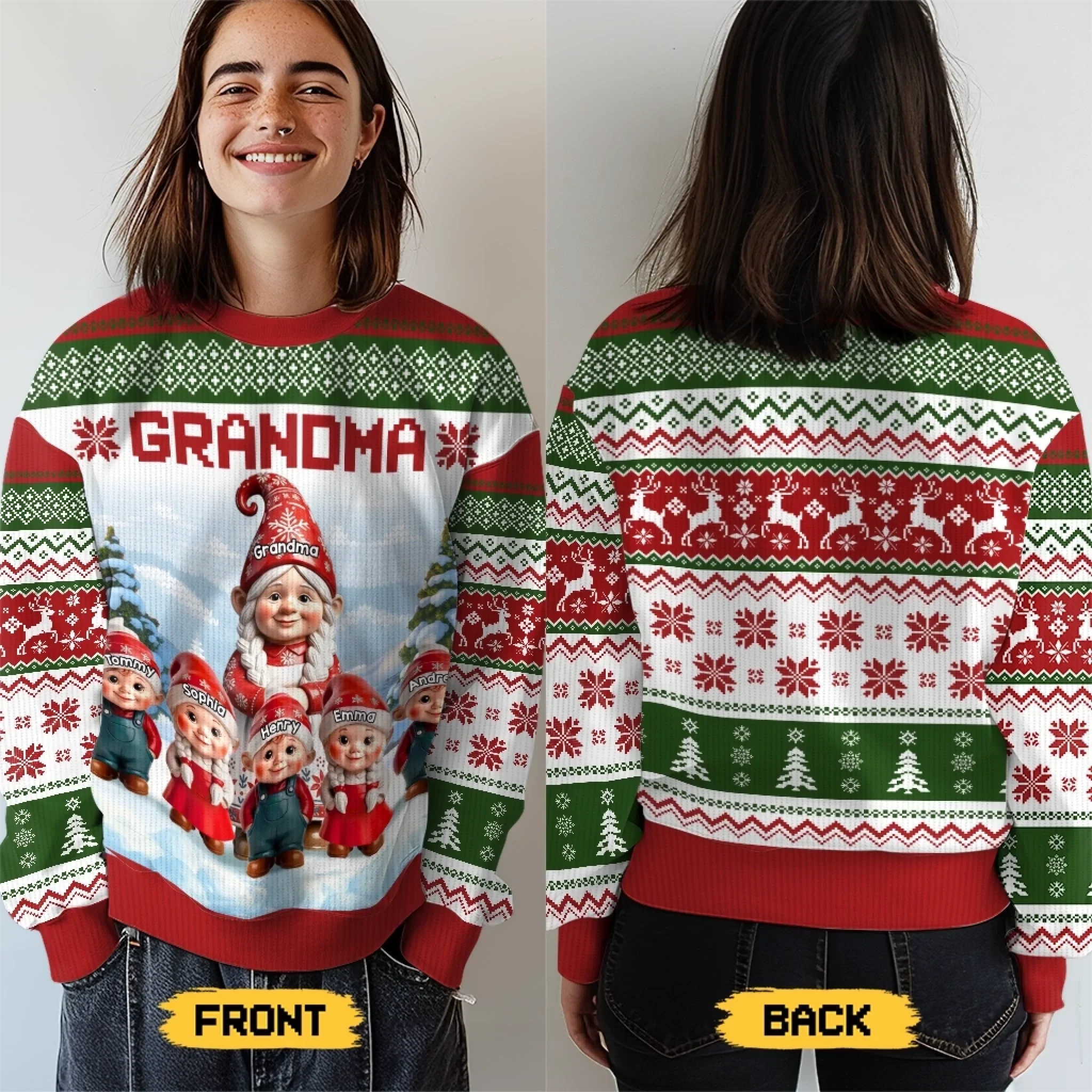 Custom Gnome Unisex Ugly Sweatshirt - Personalized Christmas Birthday Gifts For Mom, Grandma - Christmas Magic Shared Across Generations - Image 4