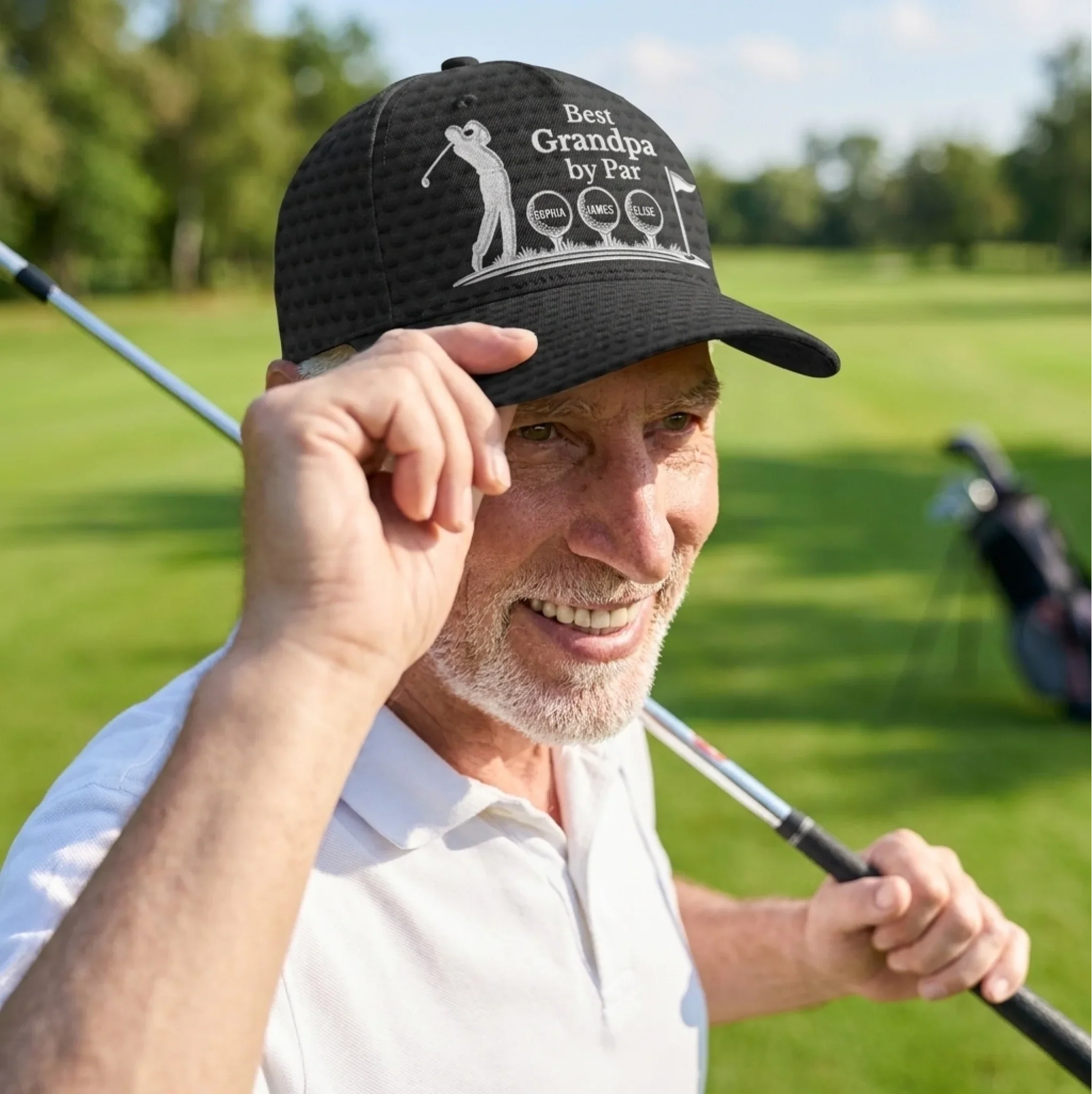 Custom Hat, All Over Print Classic Cap - Personalized Birthday Golf Gifts For Dad, Grandpa - Golf Days With Dad - Image 2