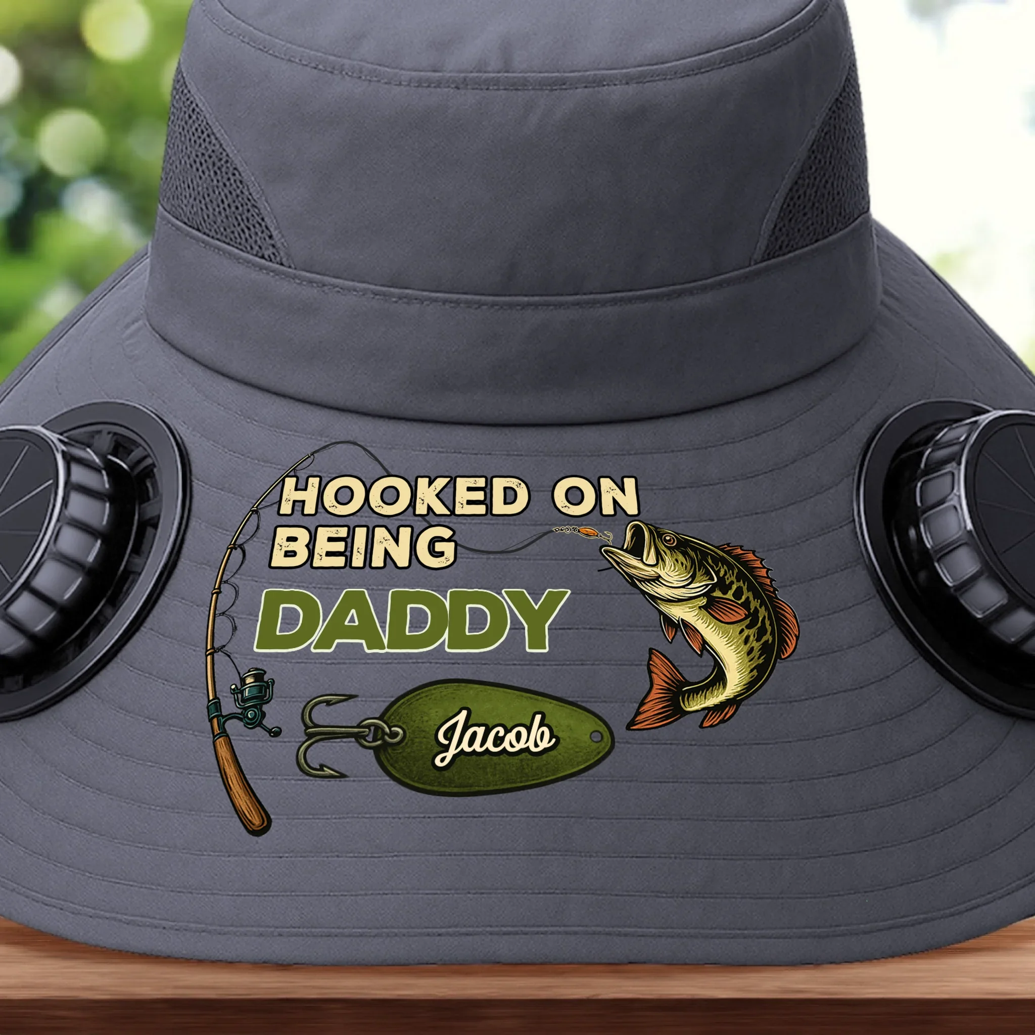 Custom Hat With Fans Solar Power - Personalized Birthday Fishing Gifts For Fisherman, Dad, Grandpa - Hooked On Being Daddy - Image 4