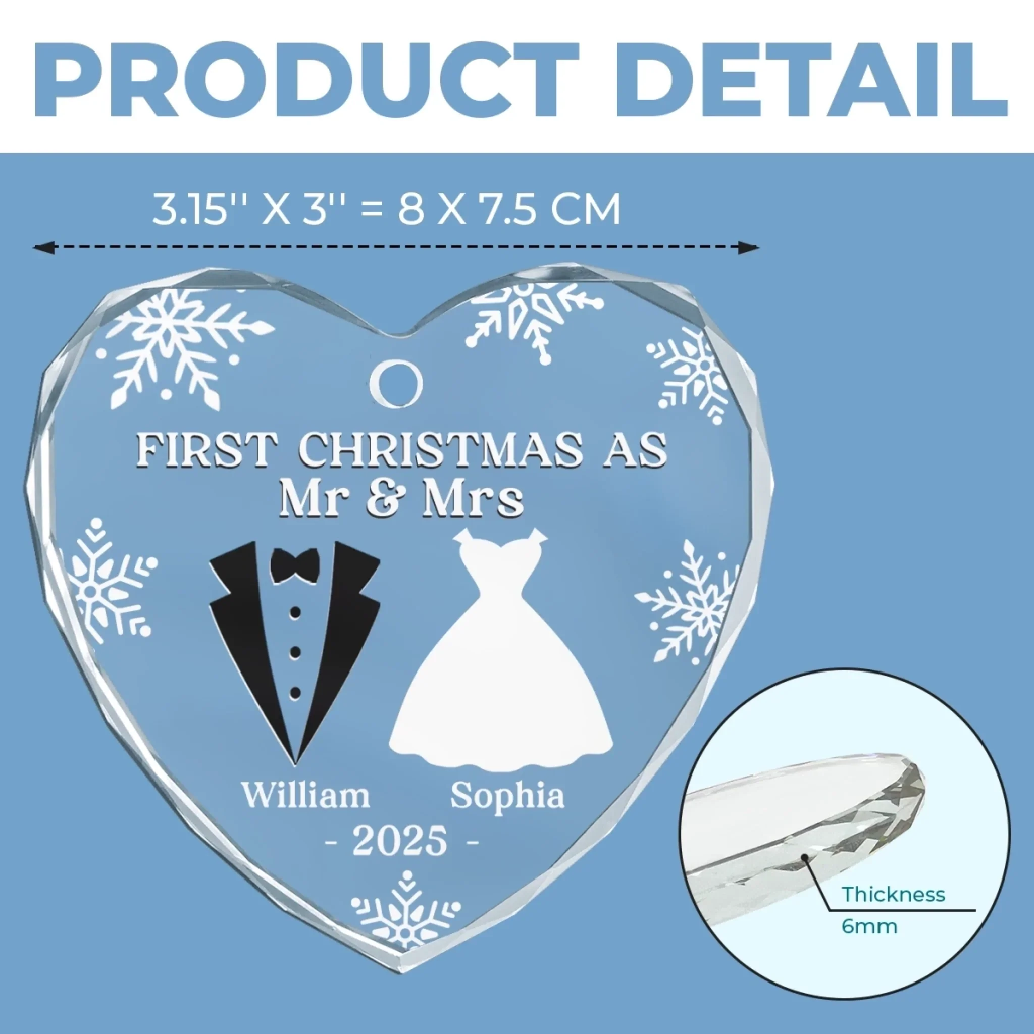 Custom Heart Glass Ornament - Personalized Anniversary Christmas Wedding Gifts For Husband And Wife, Him And Her - Our First Christmas As Husband And Wife - Image 5
