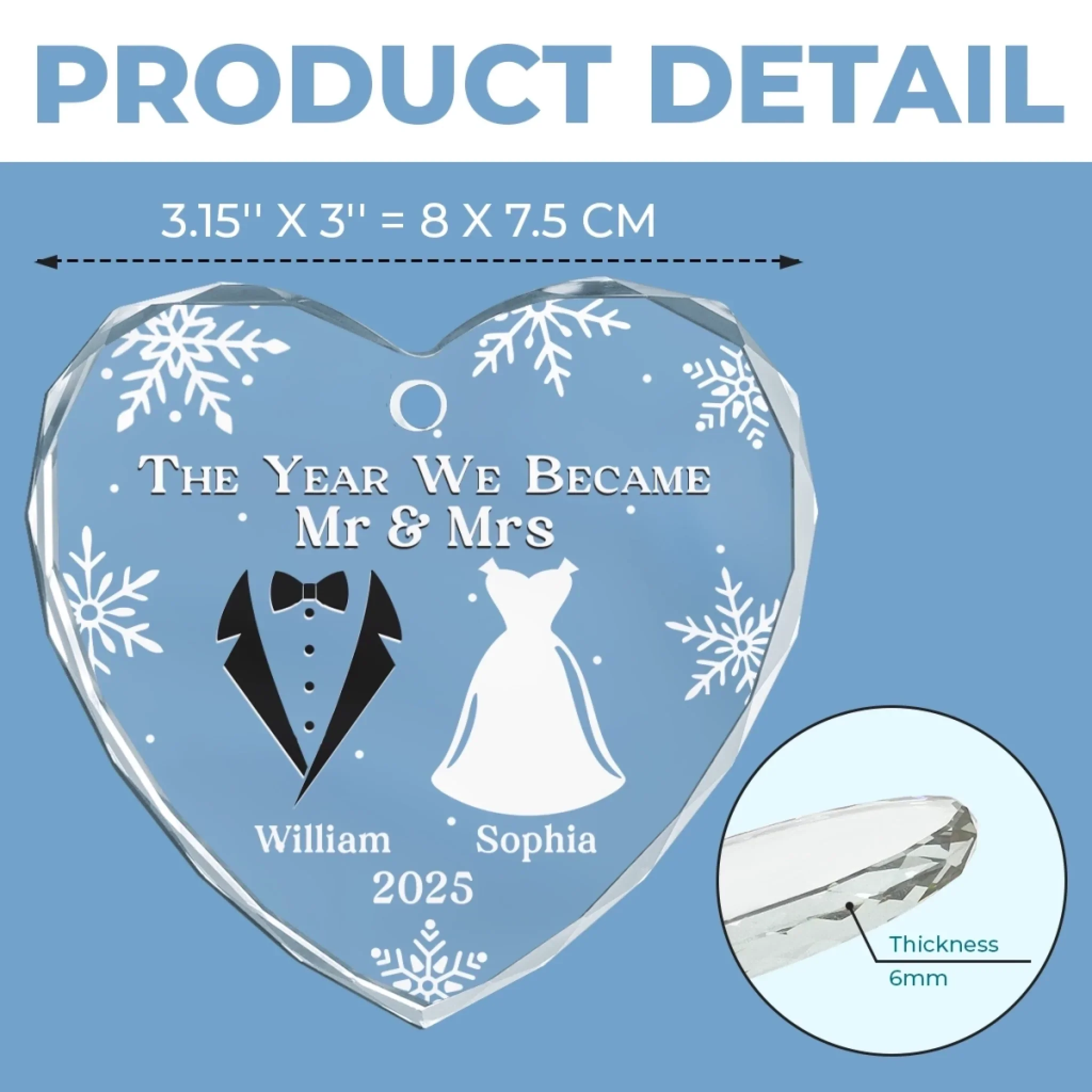 Custom Heart Glass Ornament - Personalized Anniversary Christmas Wedding Gifts For Husband And Wife, Him And Her - Started With A Yes, Now It’s Us - Image 5