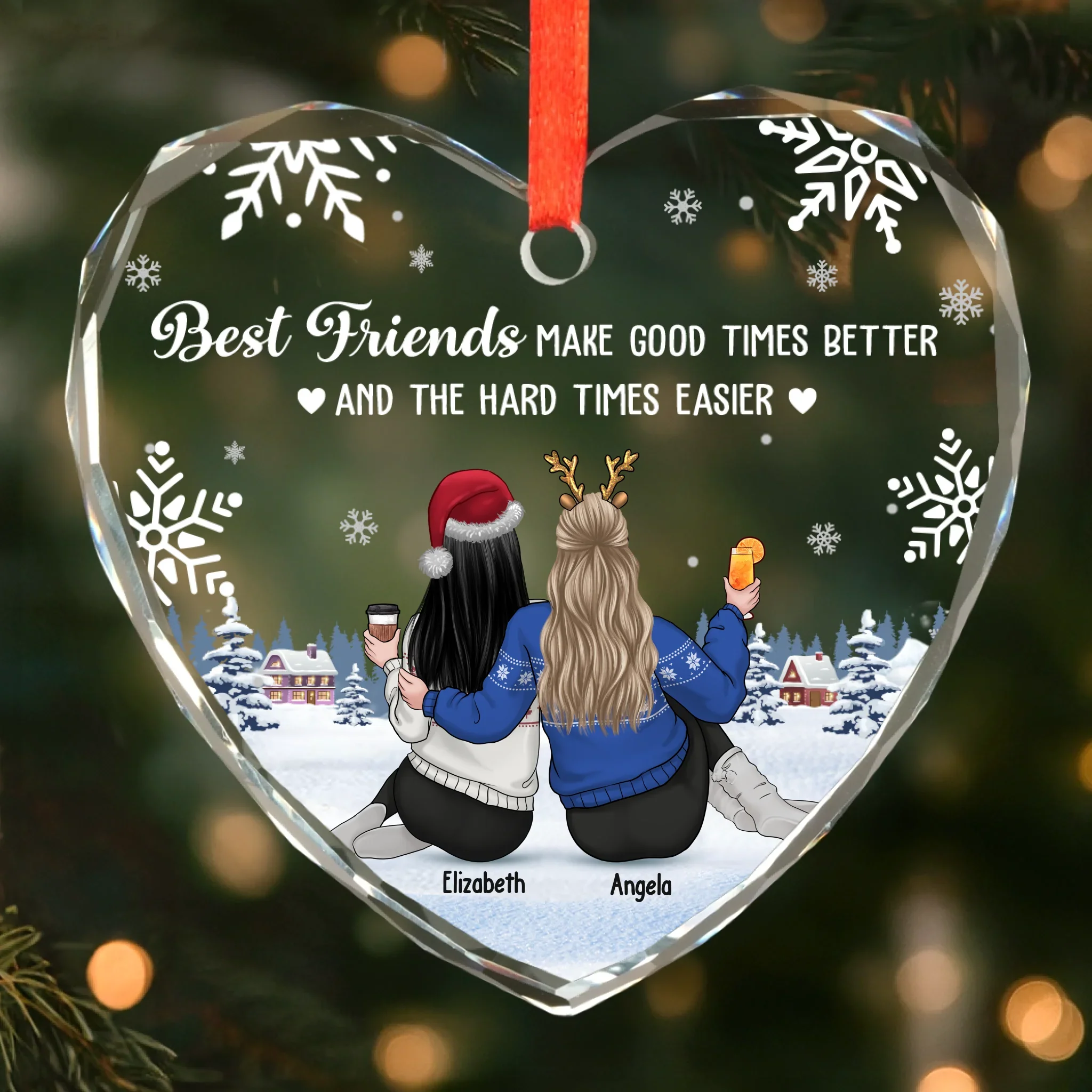 Custom Heart Glass Ornament - Personalized Best Friend Christmas Birthday Gifts For Women, Besties, Sisters, BFF - Life Is Brighter With You - Image 2