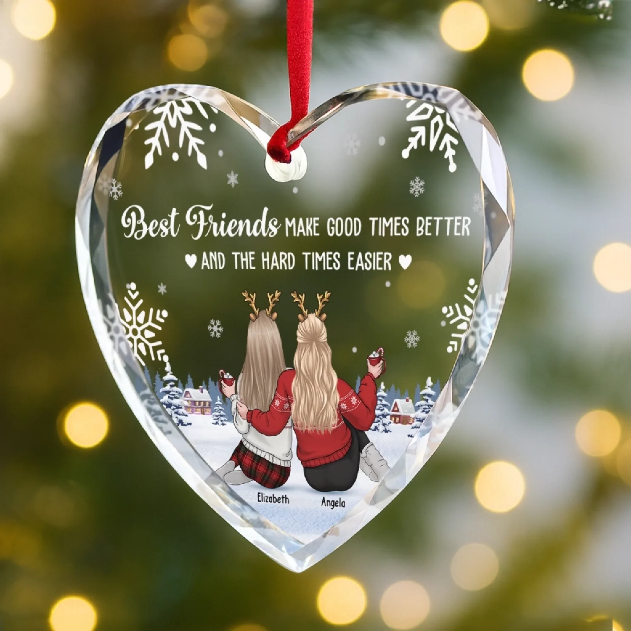 Custom Heart Glass Ornament - Personalized Best Friend Christmas Birthday Gifts For Women, Besties, Sisters, BFF - Life Is Brighter With You - Image 3