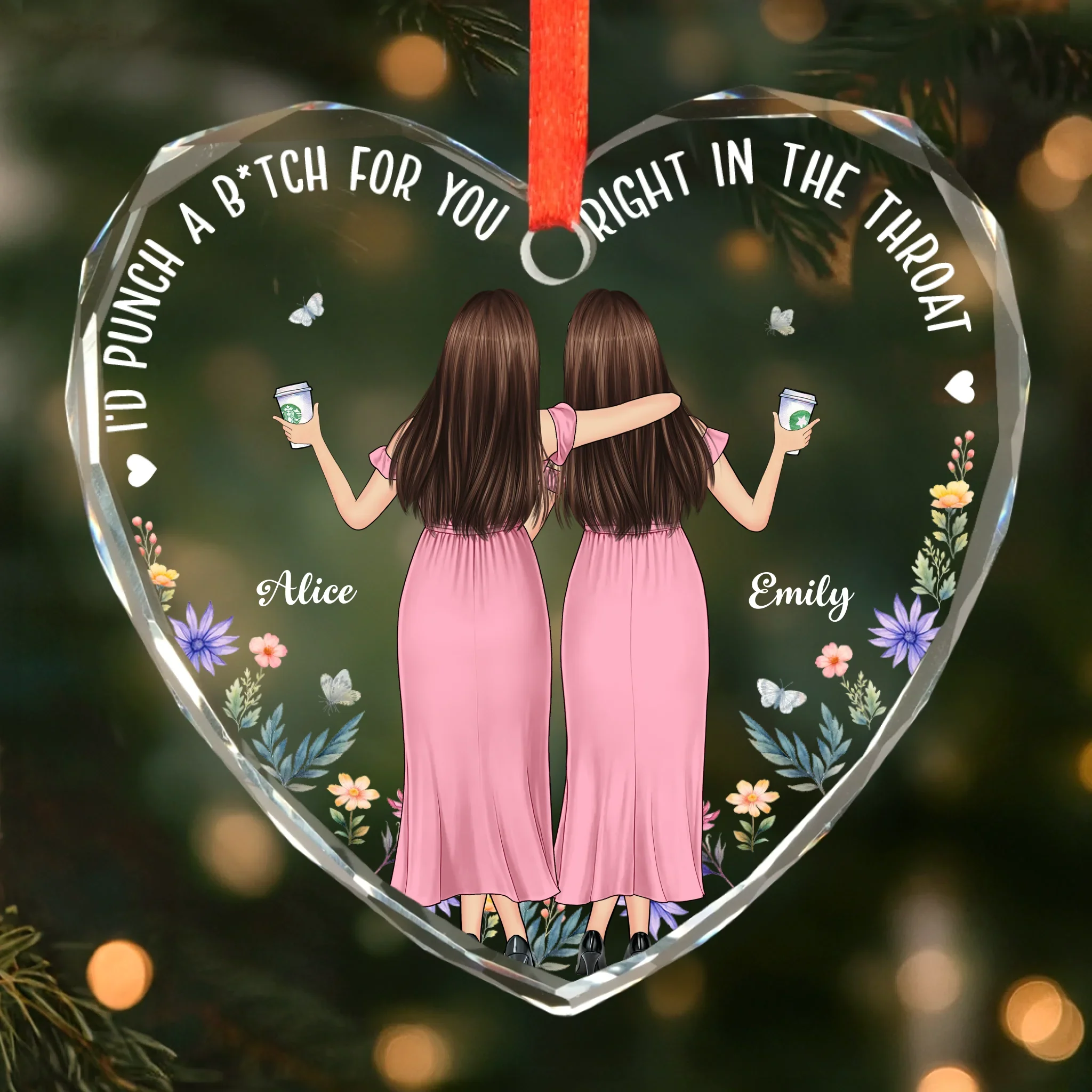 Custom Heart Glass Ornament - Personalized Christmas Best Friend Birthday Gifts For Women, Besties, Sisters, BFF - Sisters By Choice - Image 2