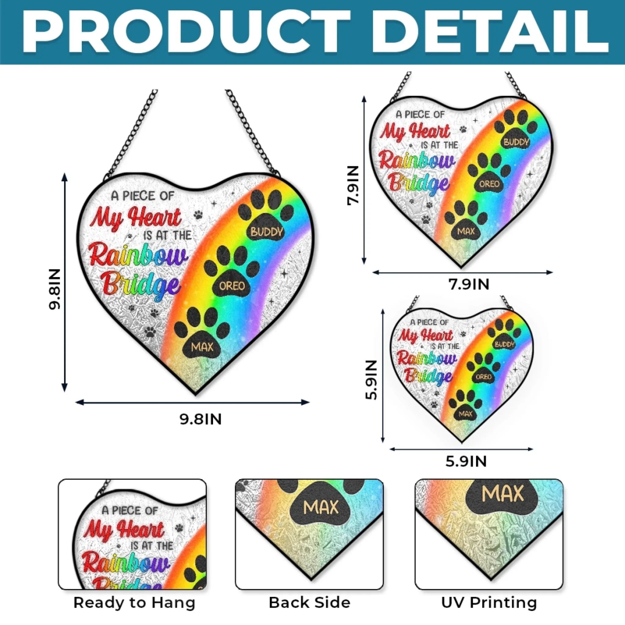 Custom Heart-Shaped Stained Glass Window Suncatcher - Personalized Pet Memorial Sympathy Gifts For Dogs, Cats - A Piece Of My Heart Is At The Rainbow Bridge - Image 5