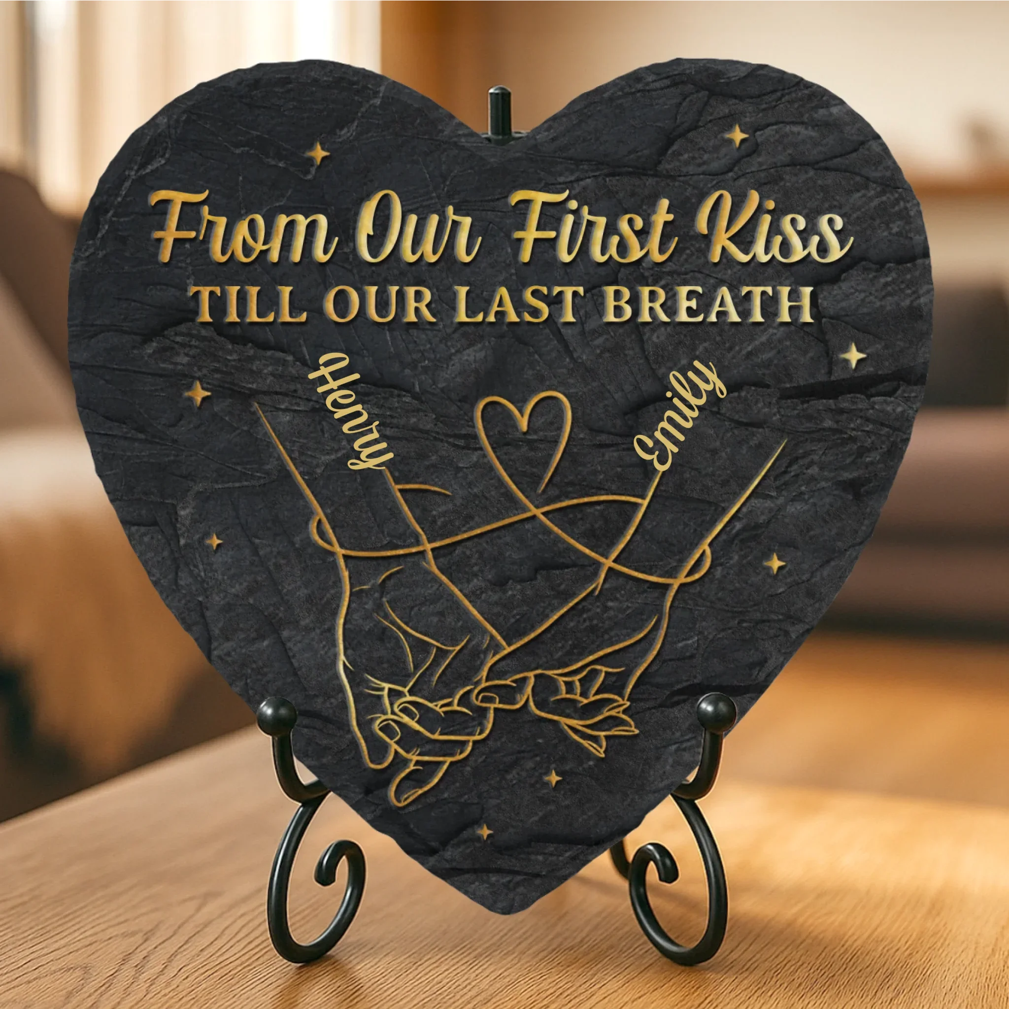 Custom Heart Shaped Stone With Stand - Personalized Anniversary Wedding Gifts For Husband And Wife, Him And Her - A Lifetime Holding Hands - Image 2