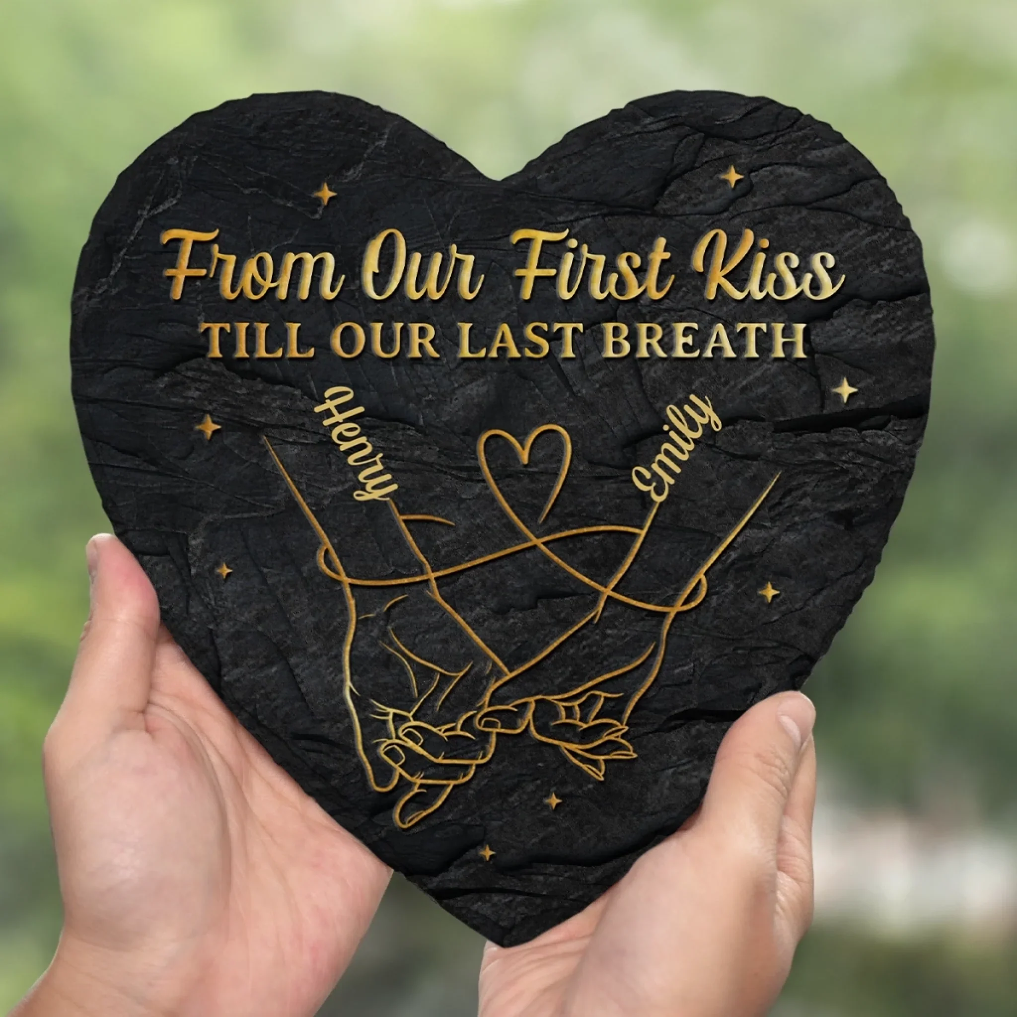 Custom Heart Shaped Stone With Stand - Personalized Anniversary Wedding Gifts For Husband And Wife, Him And Her - A Lifetime Holding Hands - Image 4