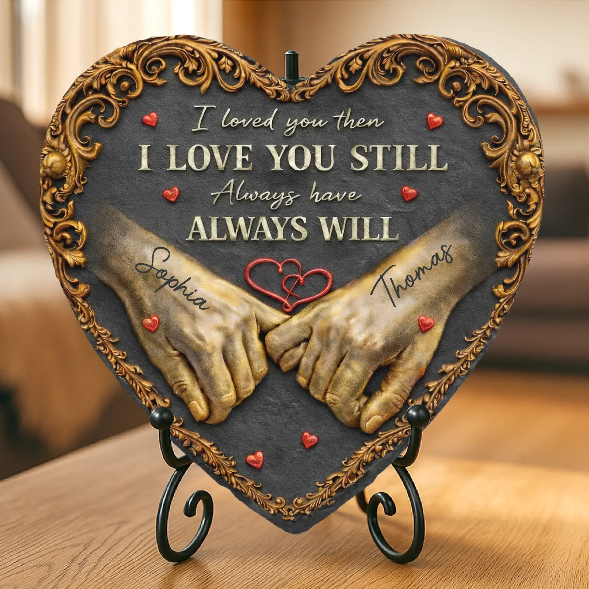 Custom Heart Shaped Stone With Stand - Personalized Anniversary Wedding Gifts For Husband And Wife, Him And Her - Endlessly Yours - Image 2